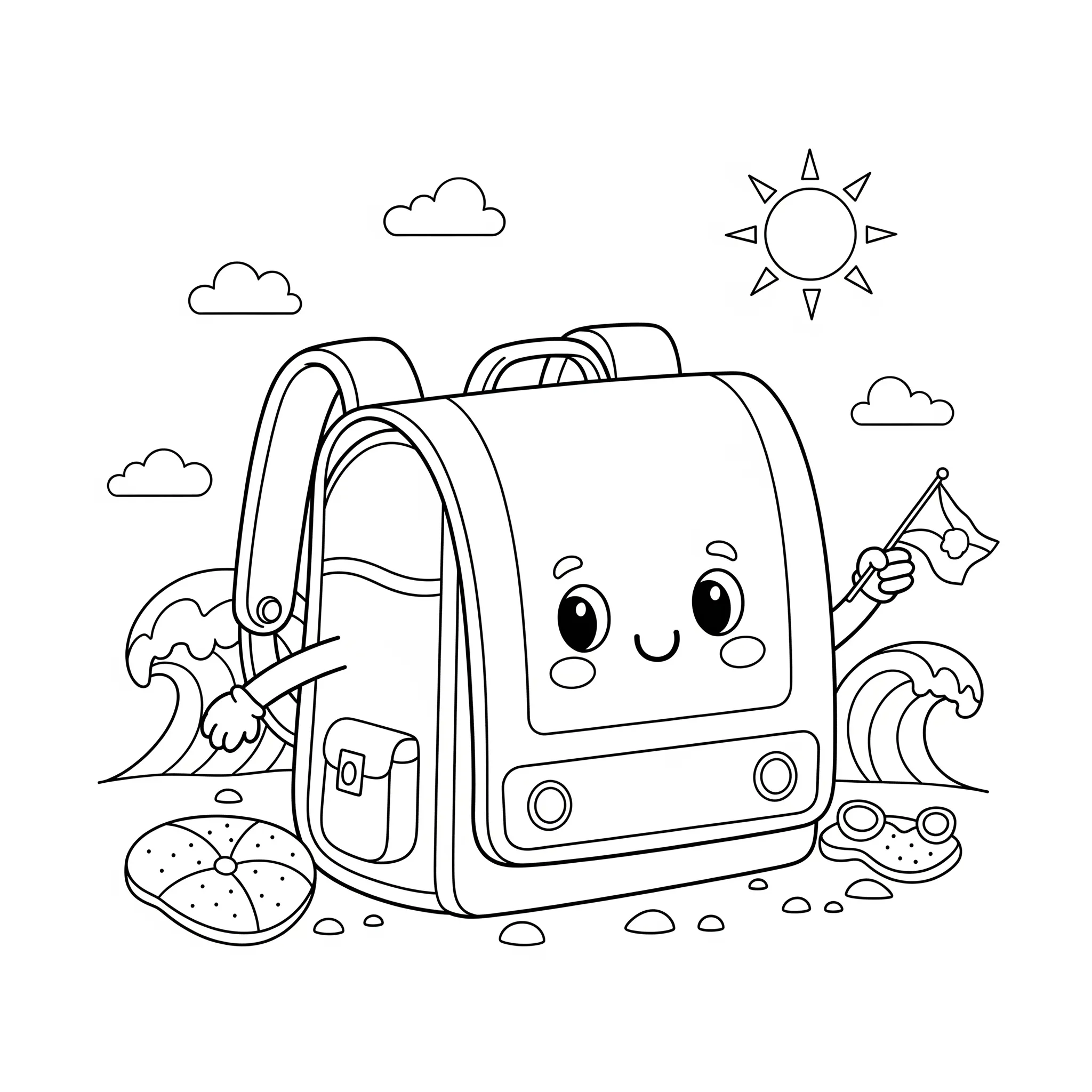 coloriage Le Cartable en Vacances pour enfants à imprimer