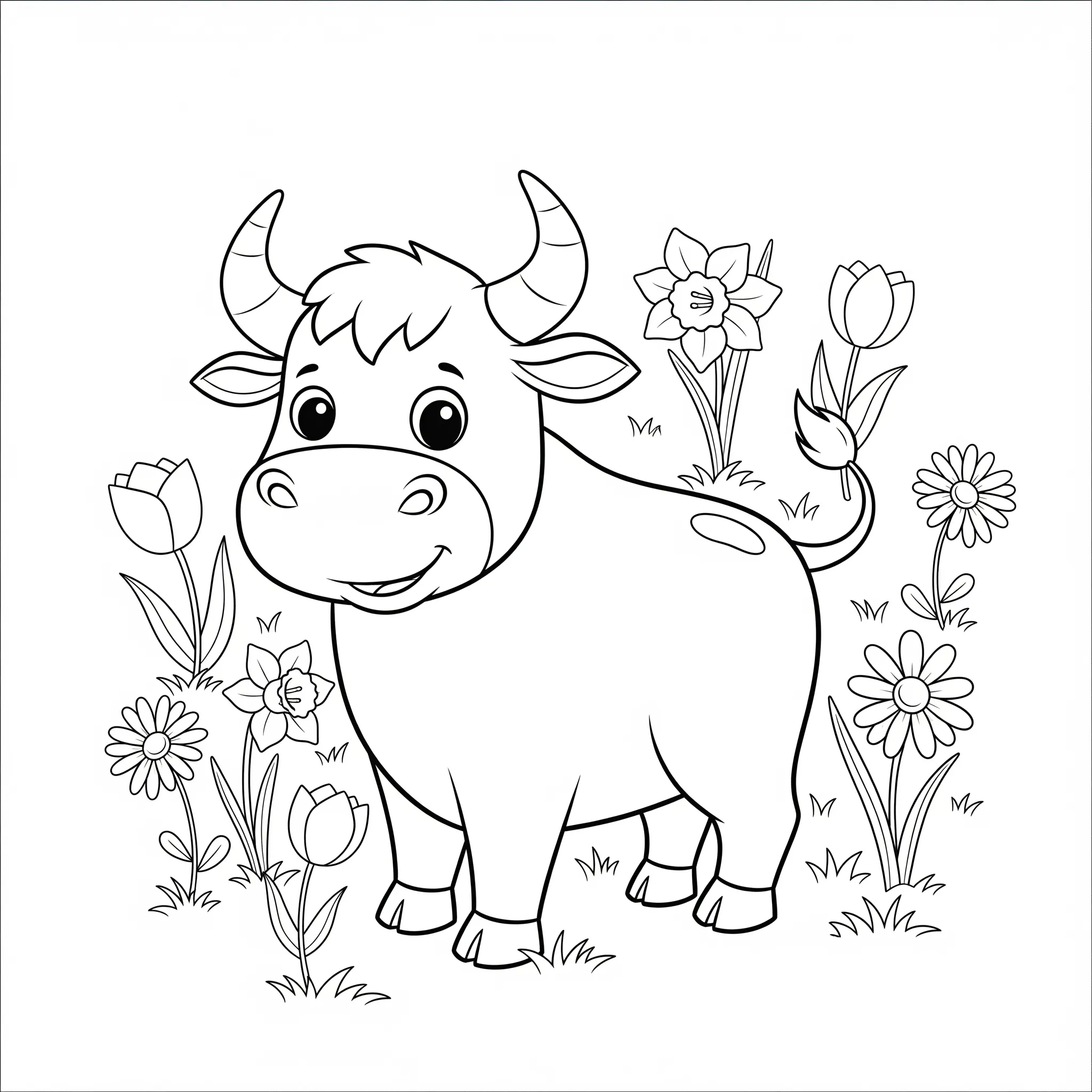 coloriage Le Taureau et les Fleurs du Printemps et dessin a imprimer