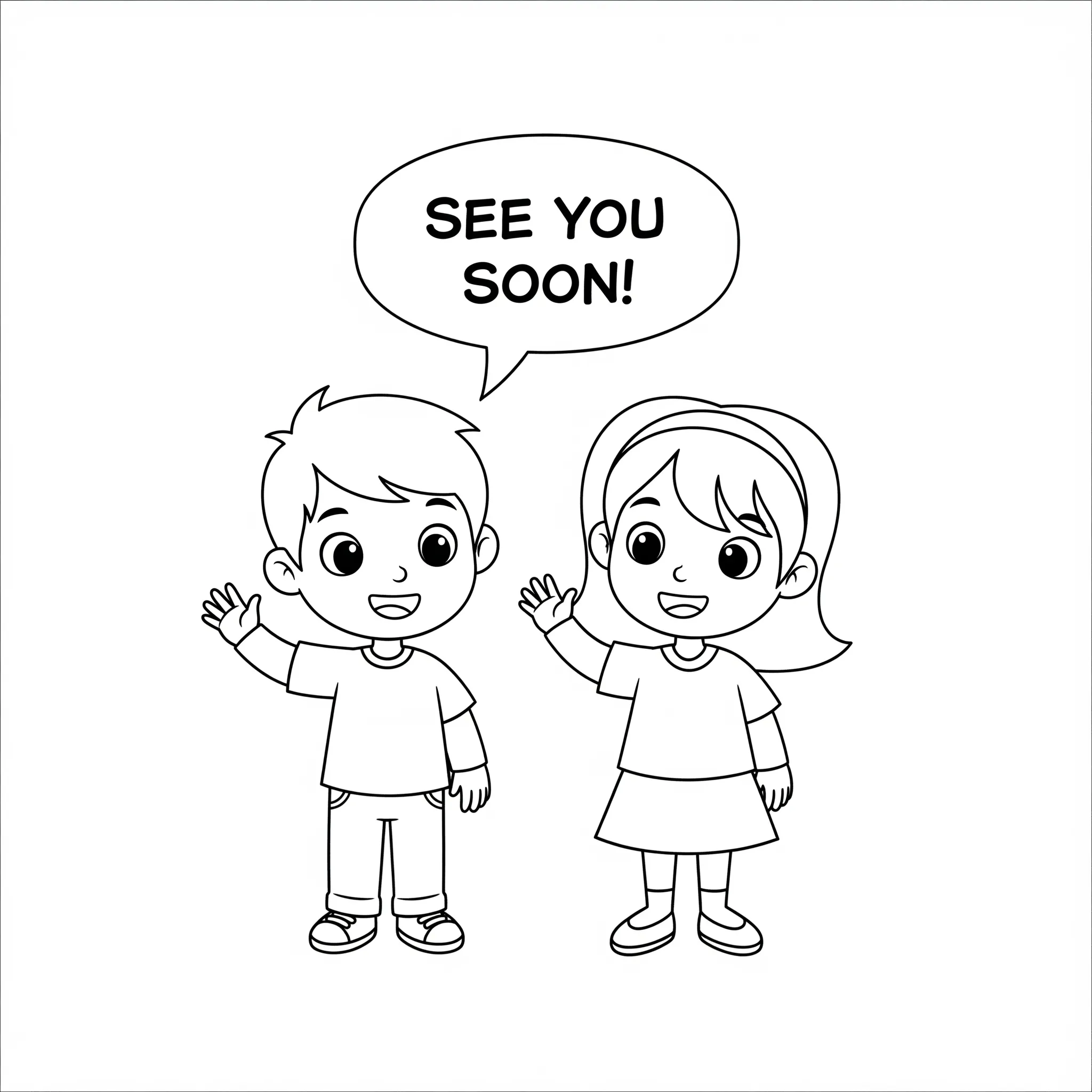 coloriage Les Copains Qui se Disent À Bientôt ! à imprimer gratuitement