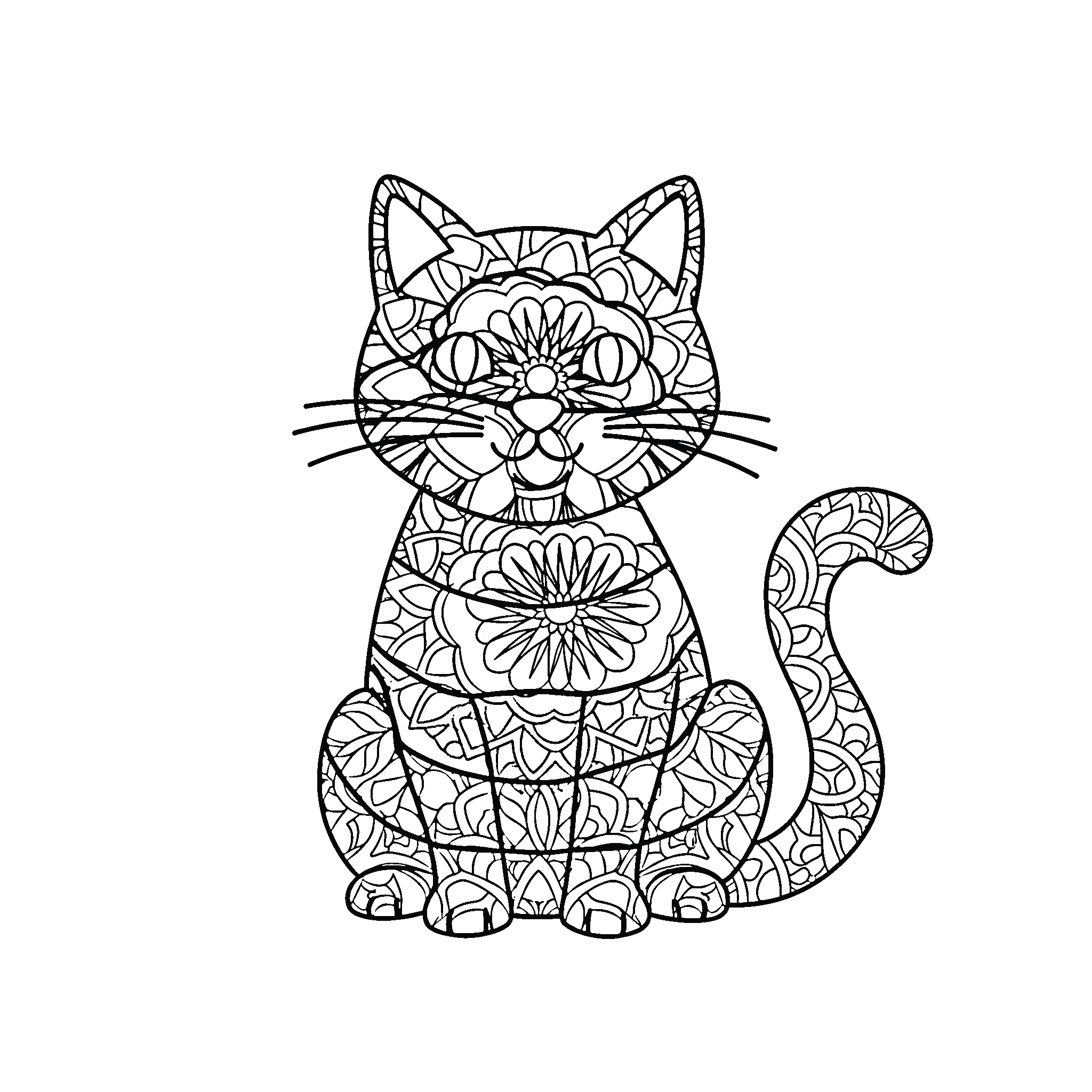 coloriage Mandala Chat pour primaire