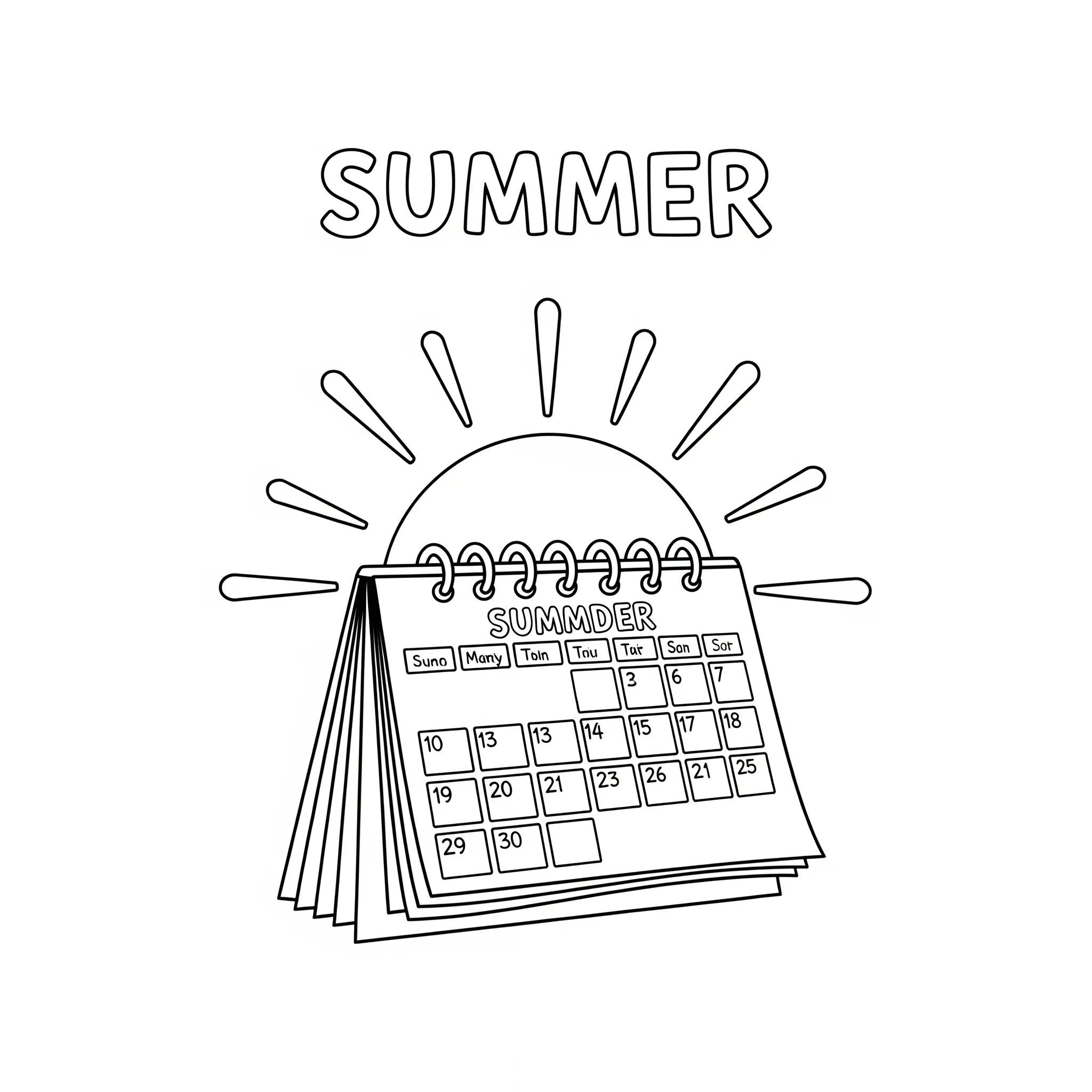 coloriage Un Calendrier Estival Rempli de Soleil pour enfant gratuit