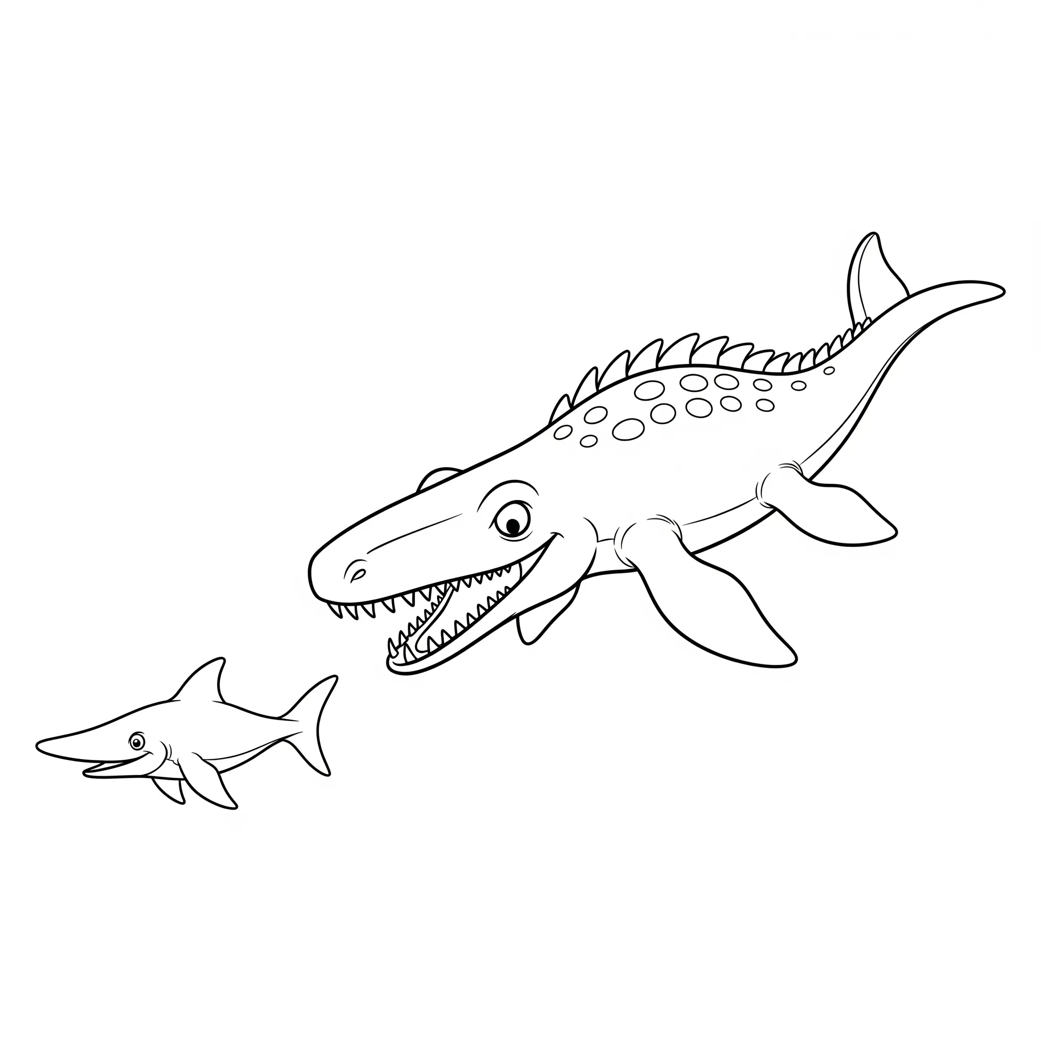 coloriage Un Mosasaure chassant une petite proie marine pour enfant de à imprimer