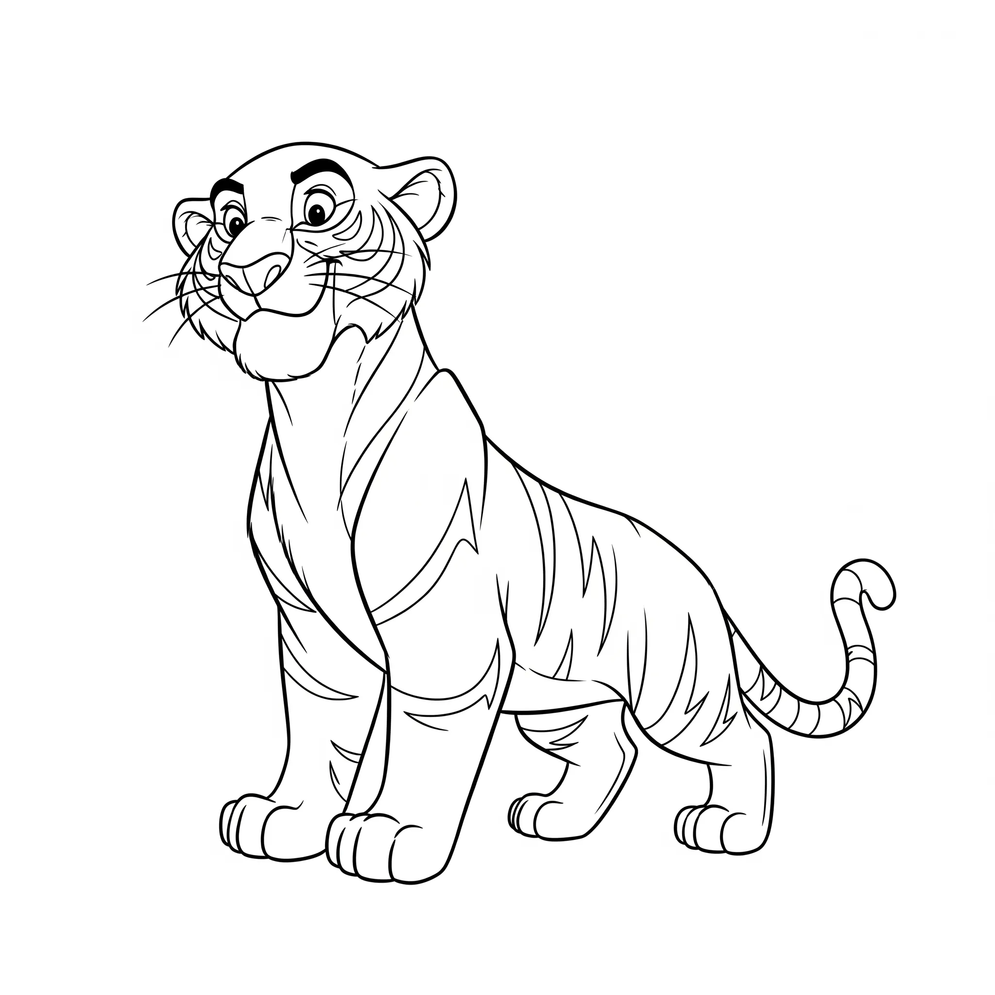 coloriage Sultan, le tigre du Bengale de la princesse Jasmine à imprimer kawaii