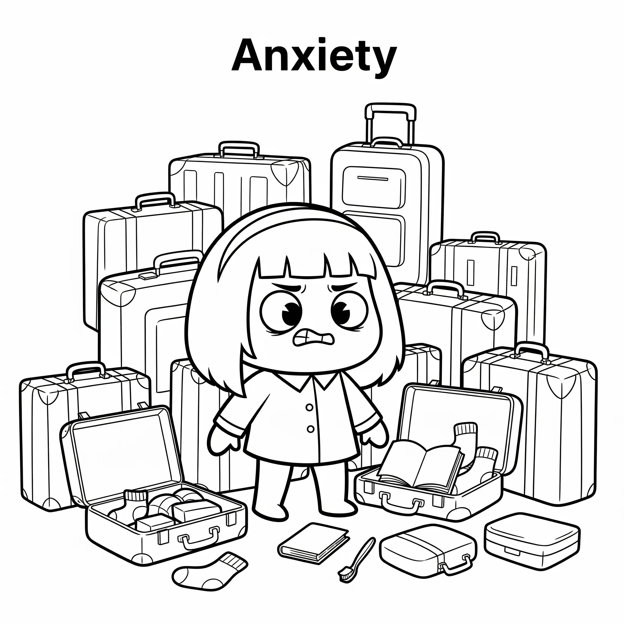coloriage Anxiété et ses valises à imprimer pour enfant de 3 ans
