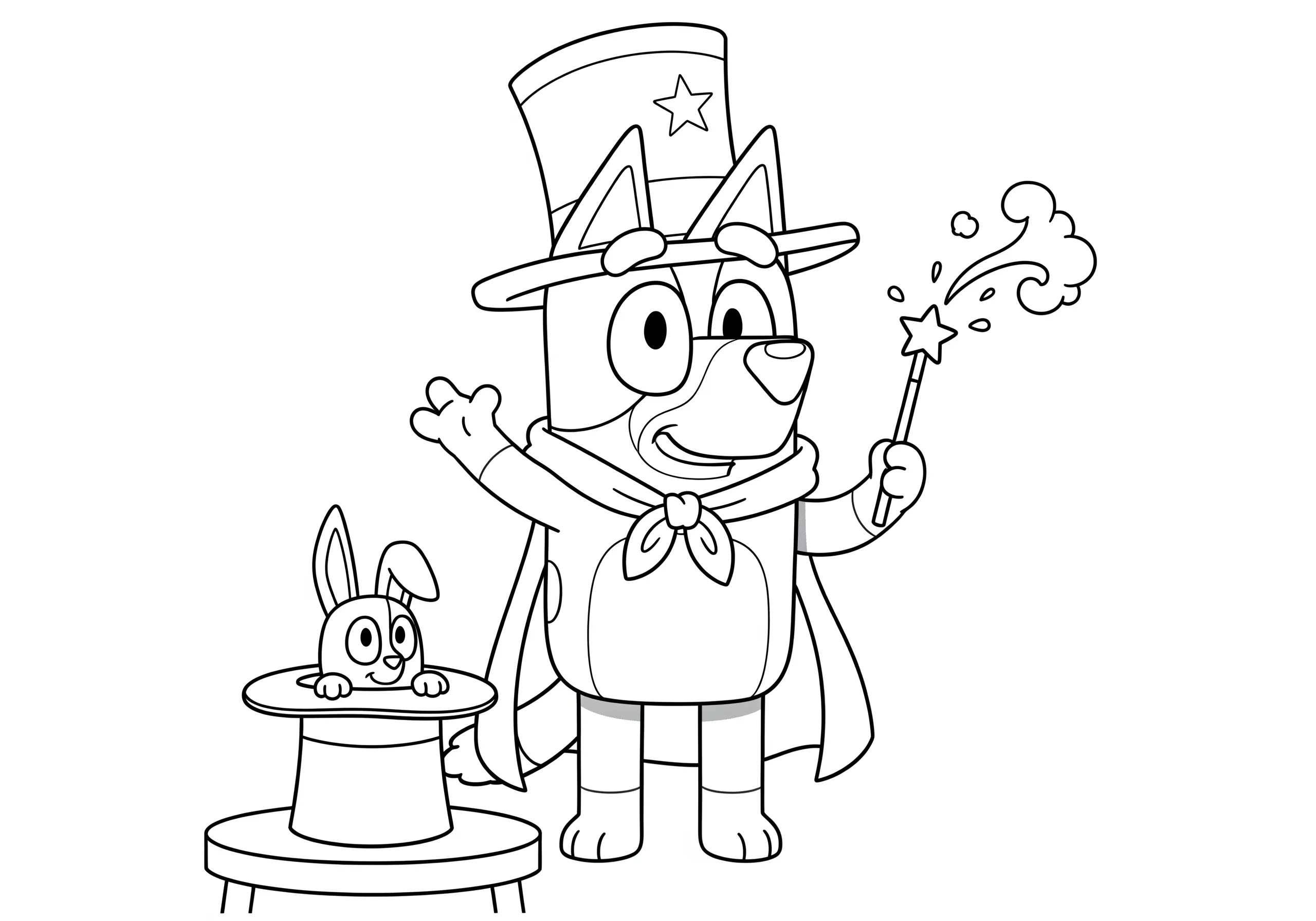 imprimer coloriage Bluey joue à la magicienne pour enfant