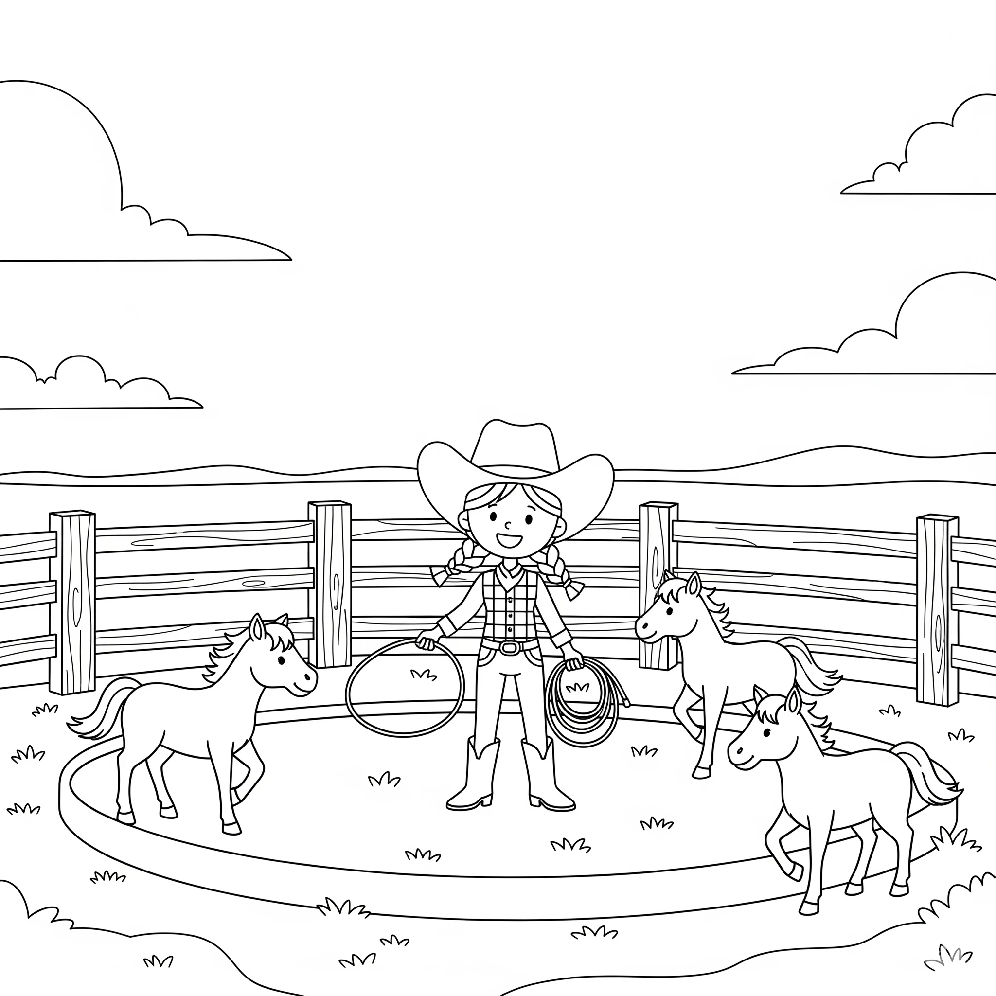 coloriage Cowgirl à imprimer pour enfant de 9 ans