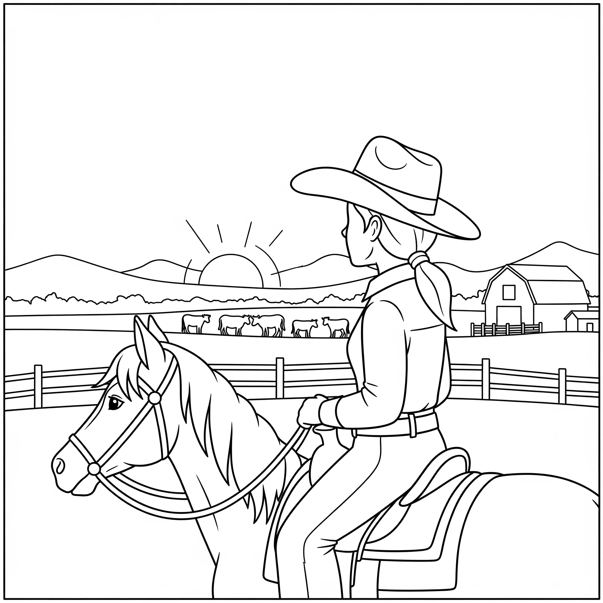 coloriage Cowgirl pour enfant