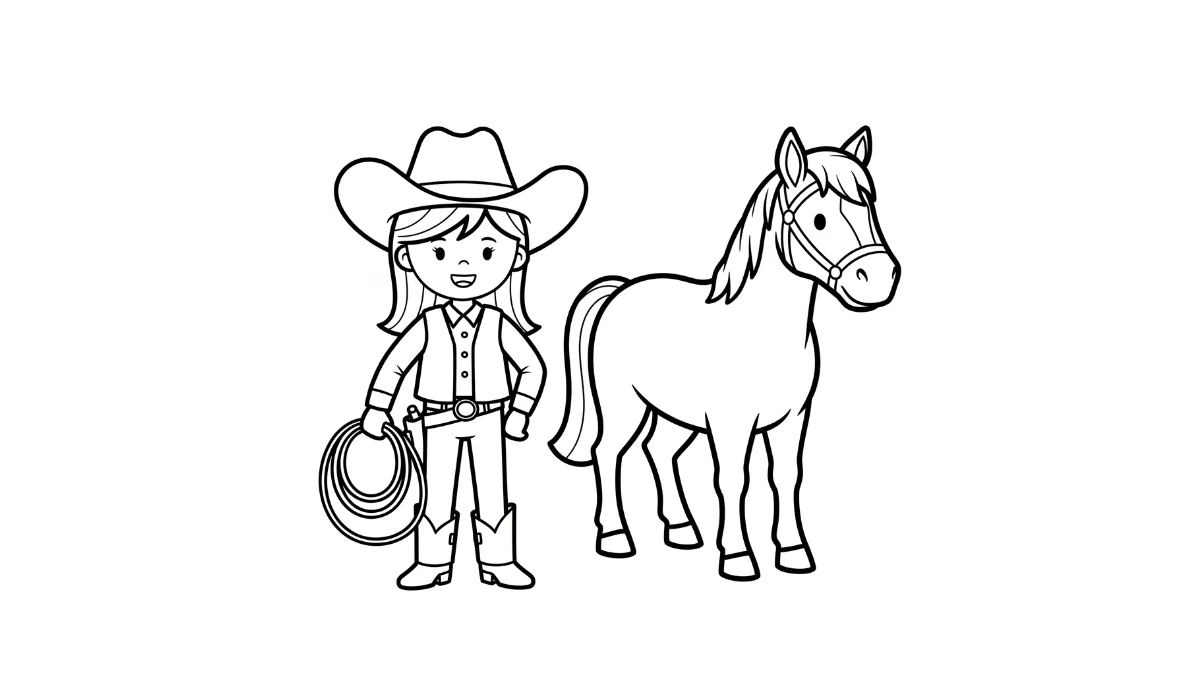 coloriage Cowgirl pour enfants a imprimer