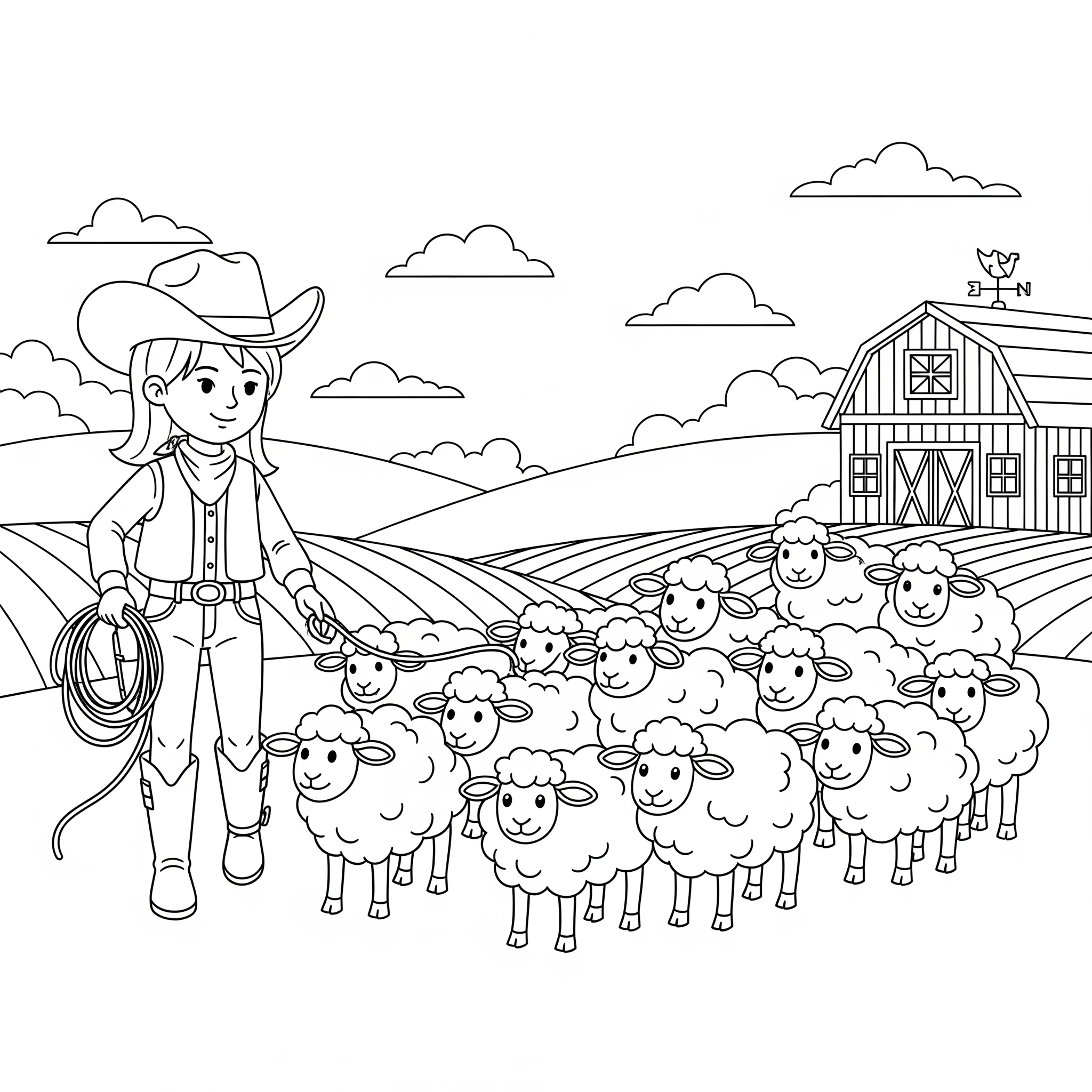 coloriage Cowgirl d'enfant a imprimer
