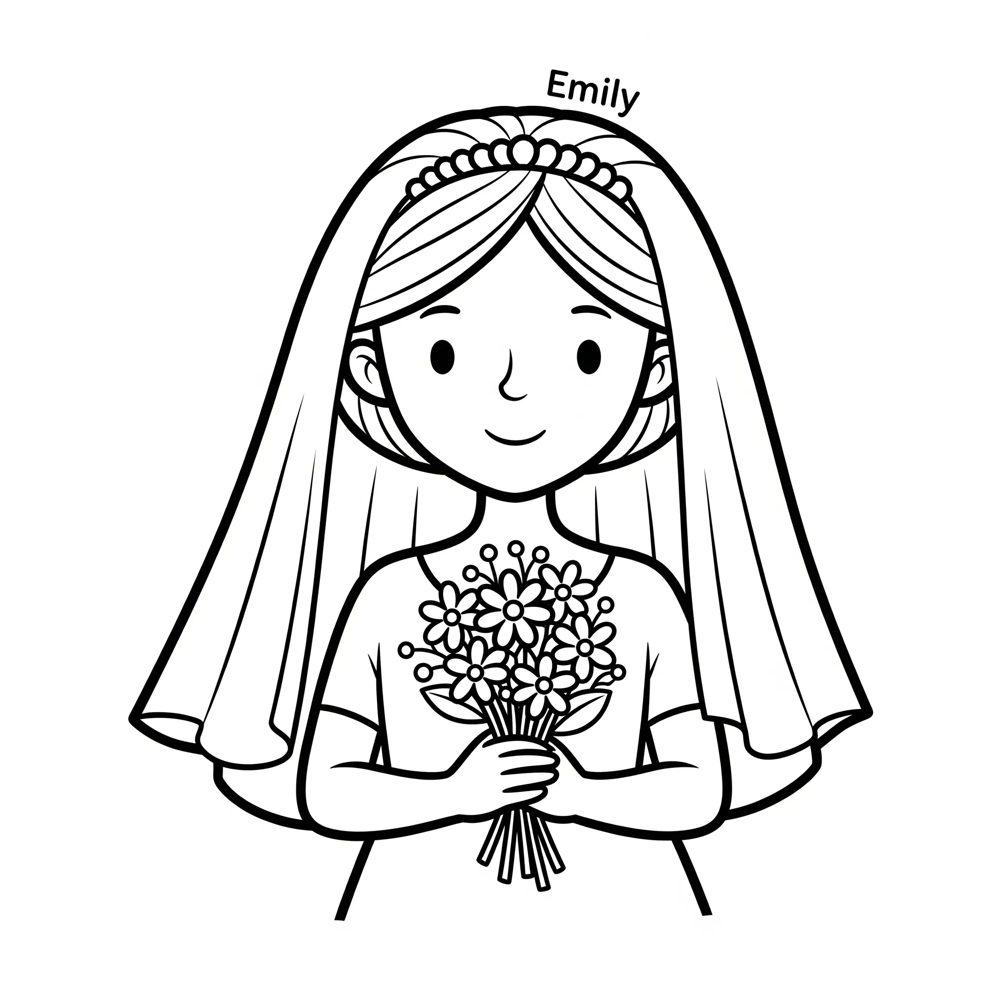 coloriage Emily avec son voile et son bouquet et dessins