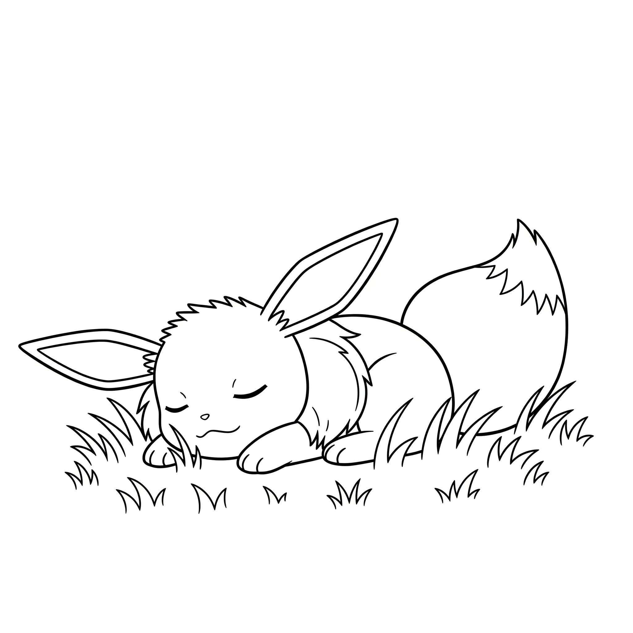 coloriage Évoli se reposant dans l’herbe à imprimer pdf gratuit