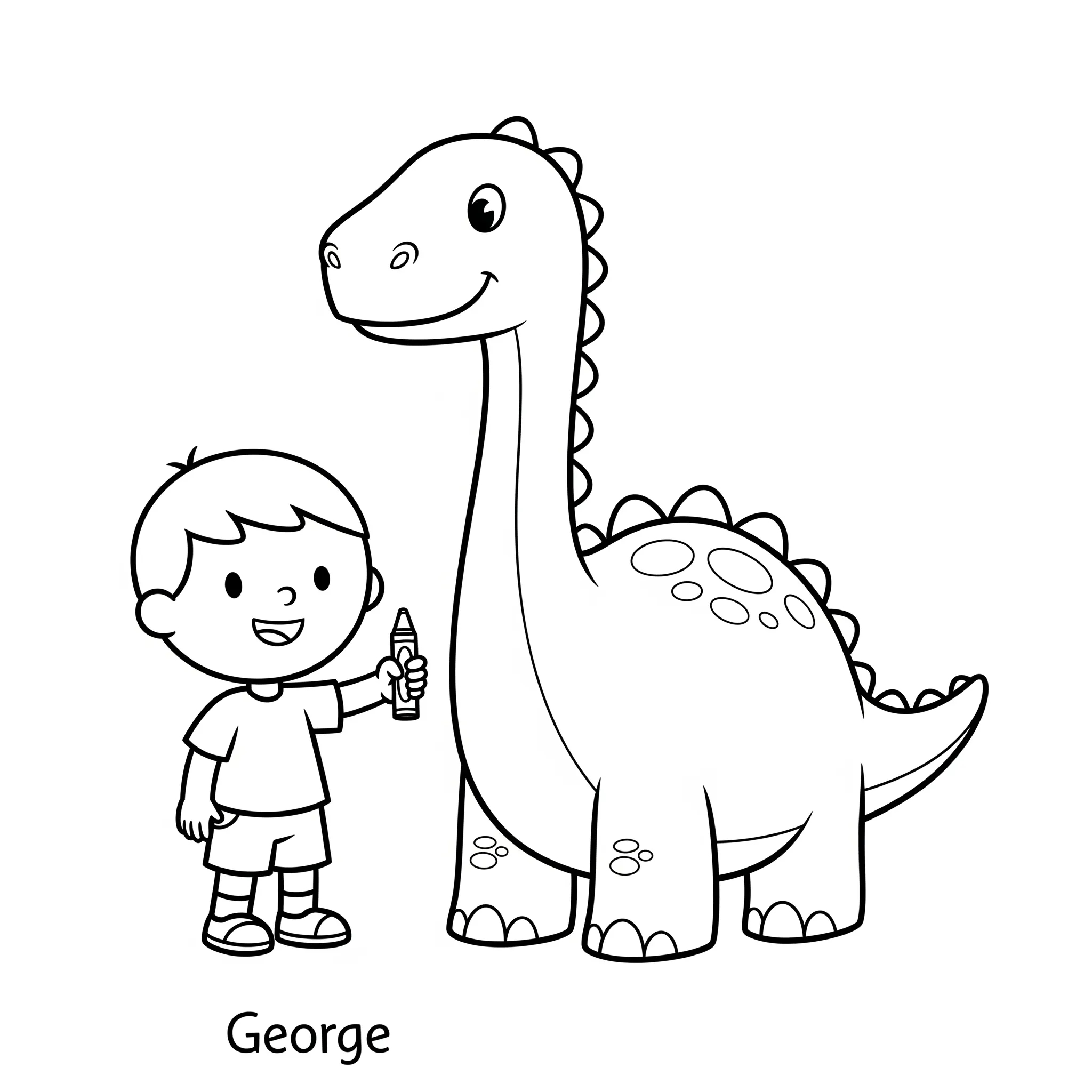 coloriage George et son dinosaure à imprimer pour enfant de 10 ans