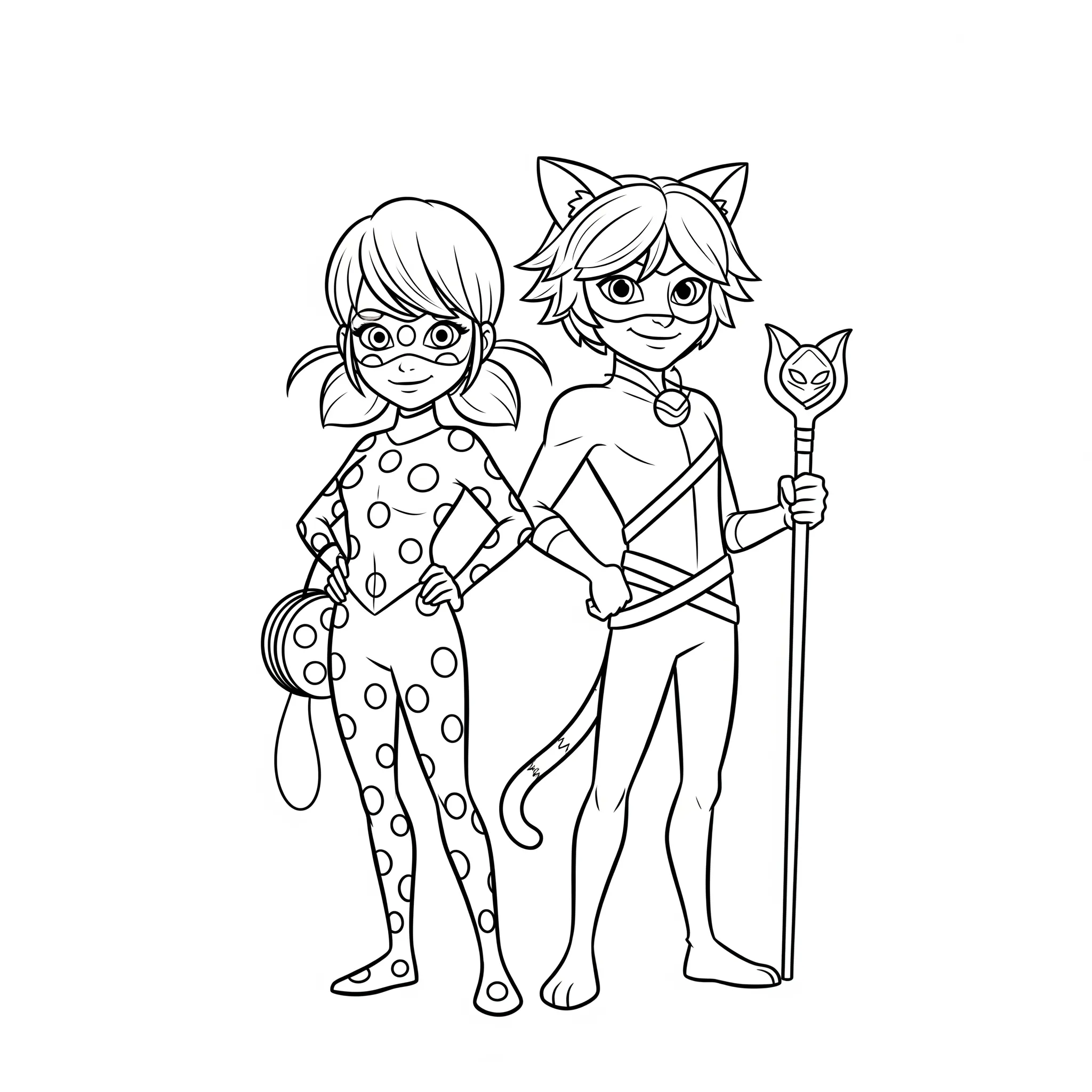coloriage Ladybug et Chat Noir côte à côte à imprimer pour enfant de 2 ans