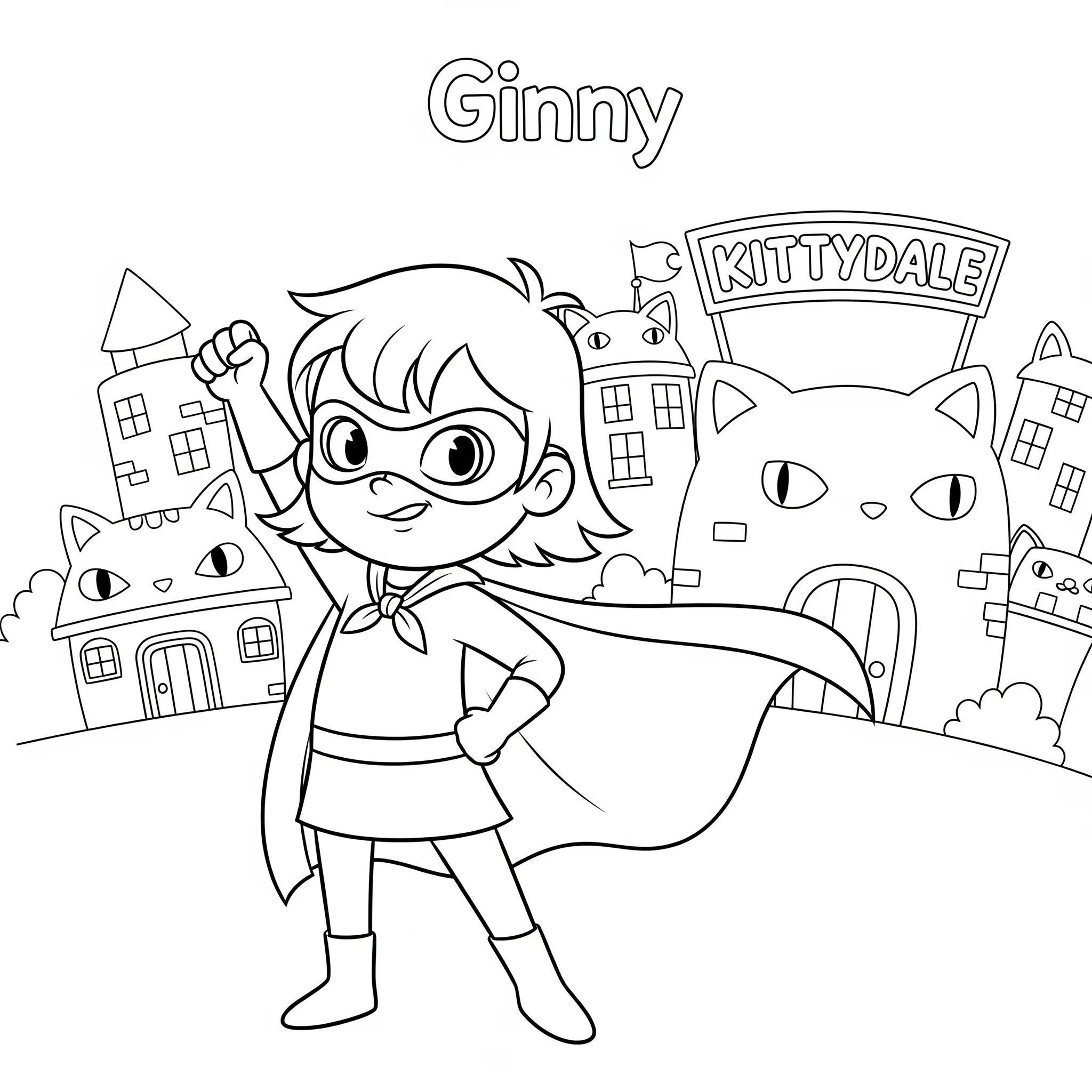 coloriage Le courageux Ginny et la ville de Kittydale à imprimer kawaii