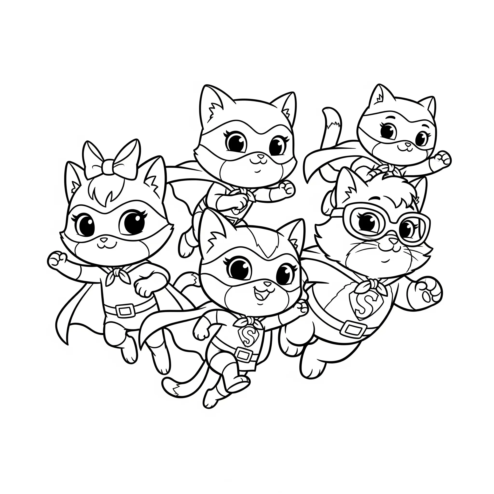 coloriage Les Superkitties en équipe à imprimer pour enfant de 8 ans