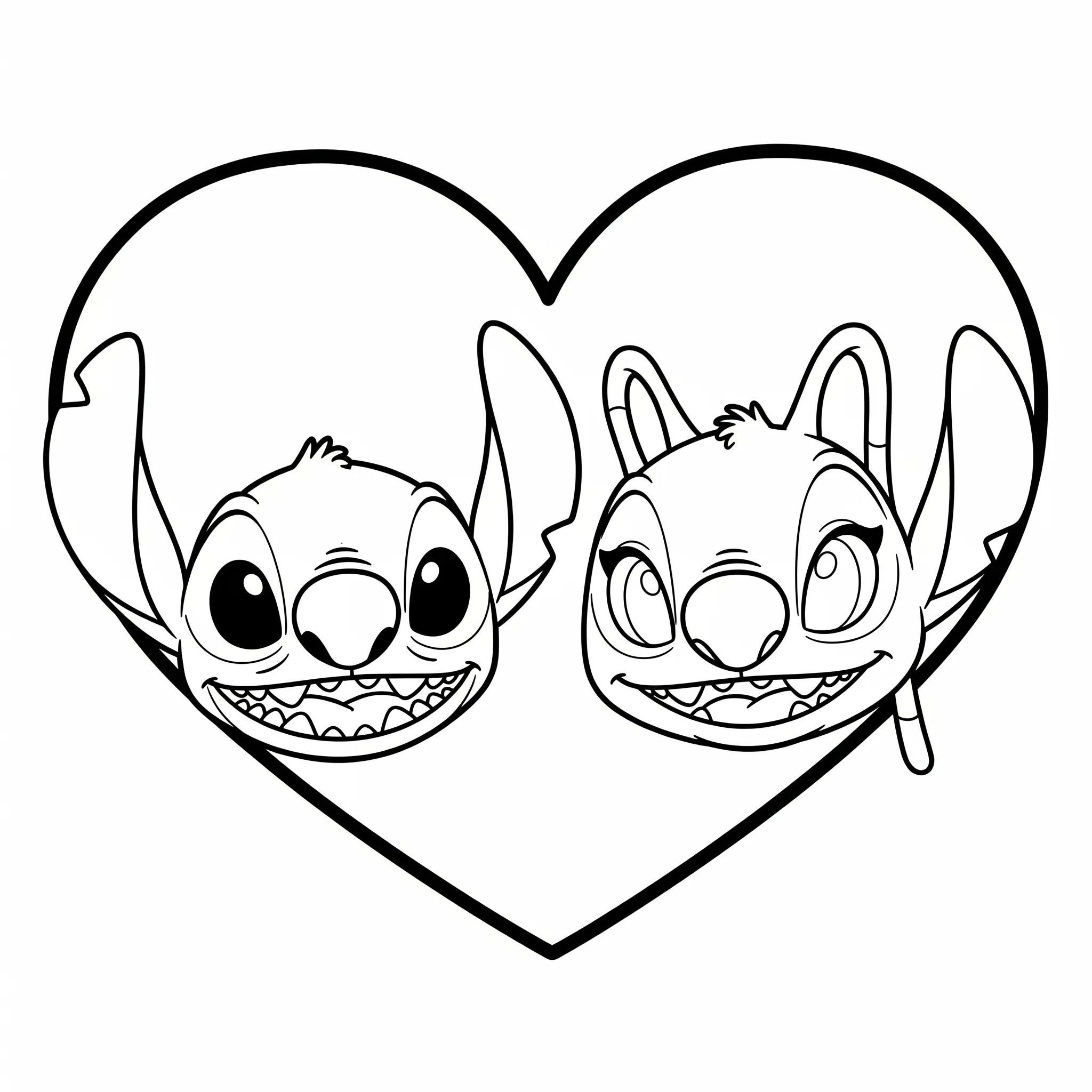 coloriage Les visages de Stitch et Angel dans un cœur en ligne
