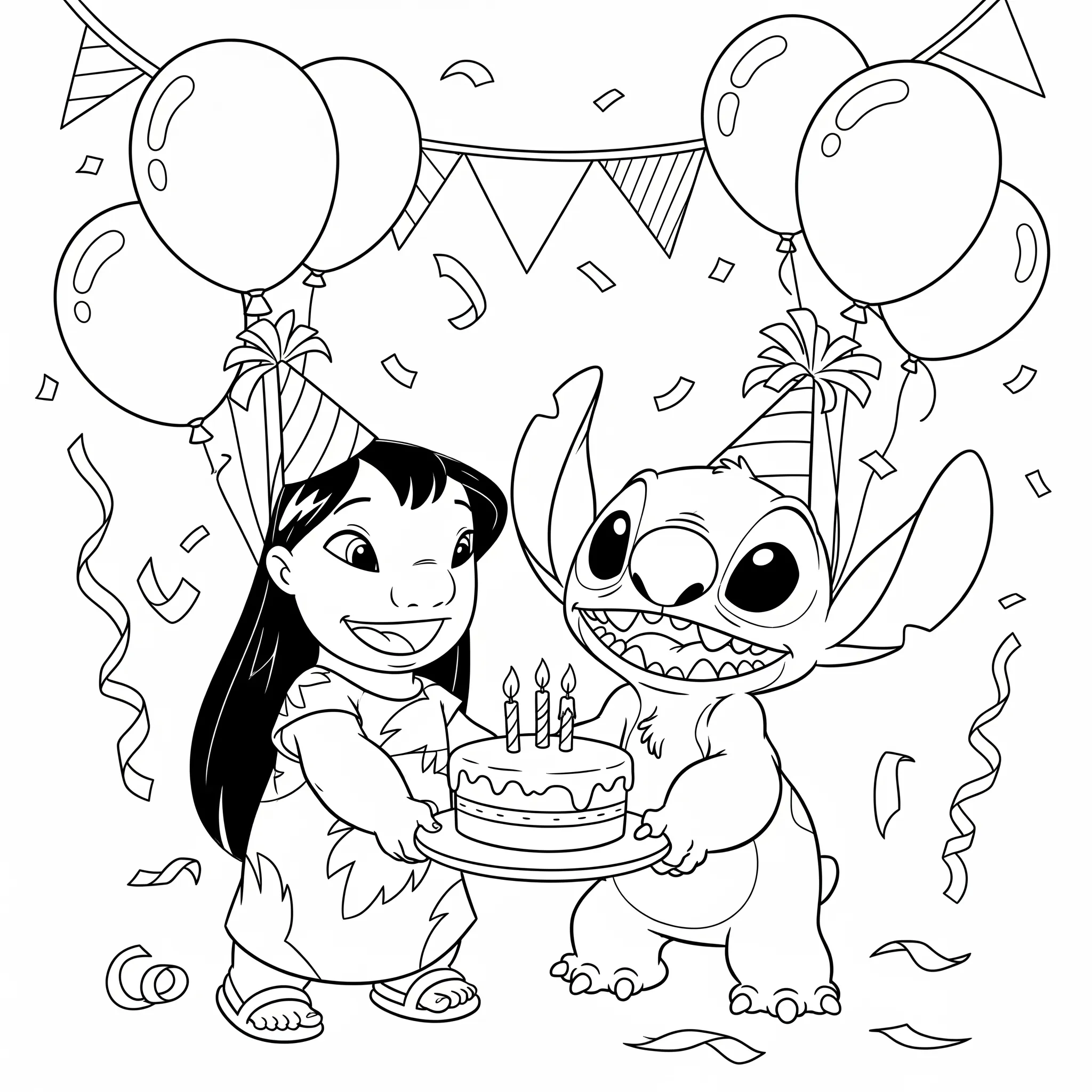 coloriage Lilo et Stitch font la fête de pour enfants