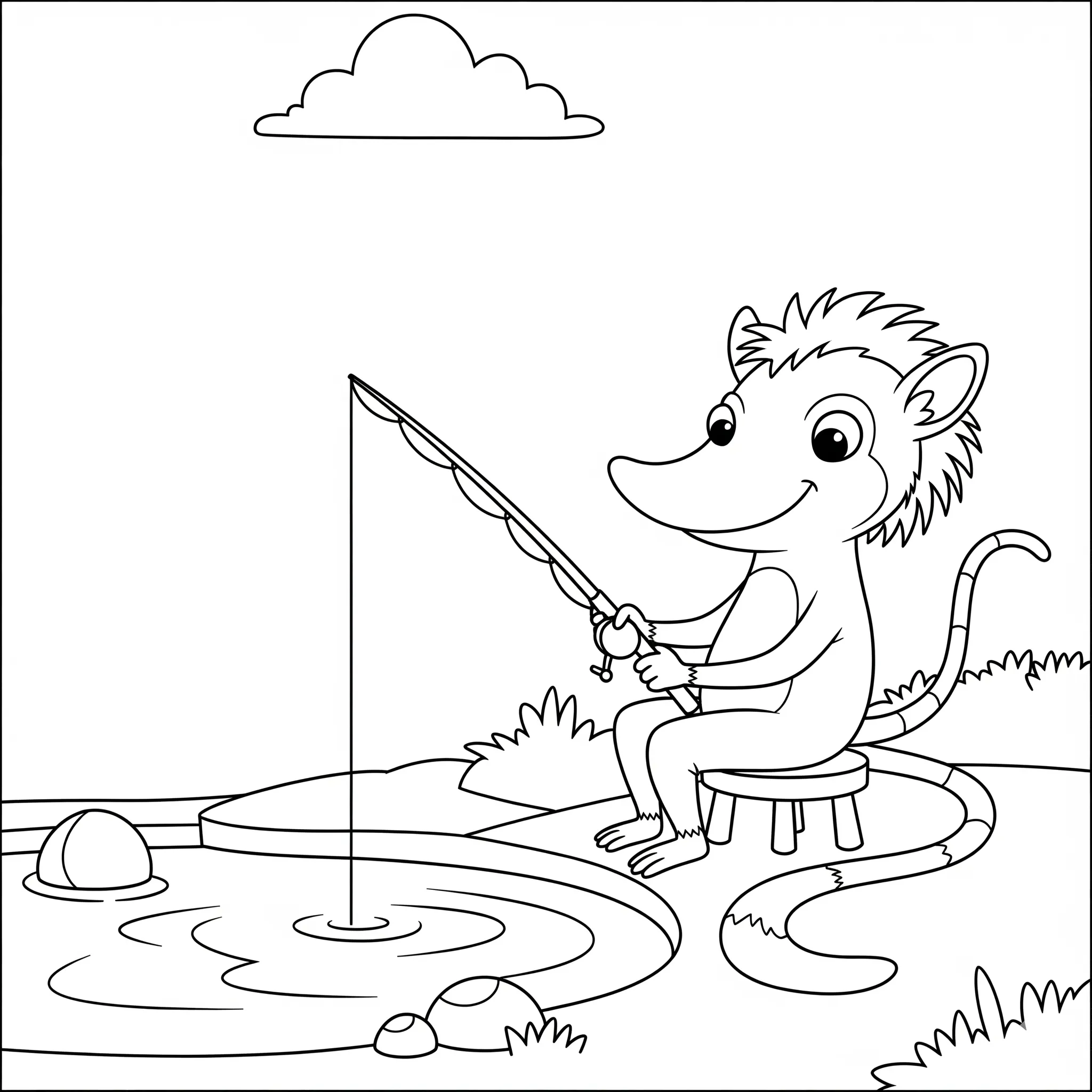 coloriage Marsupilami en train de pêcher à imprimer gratuit