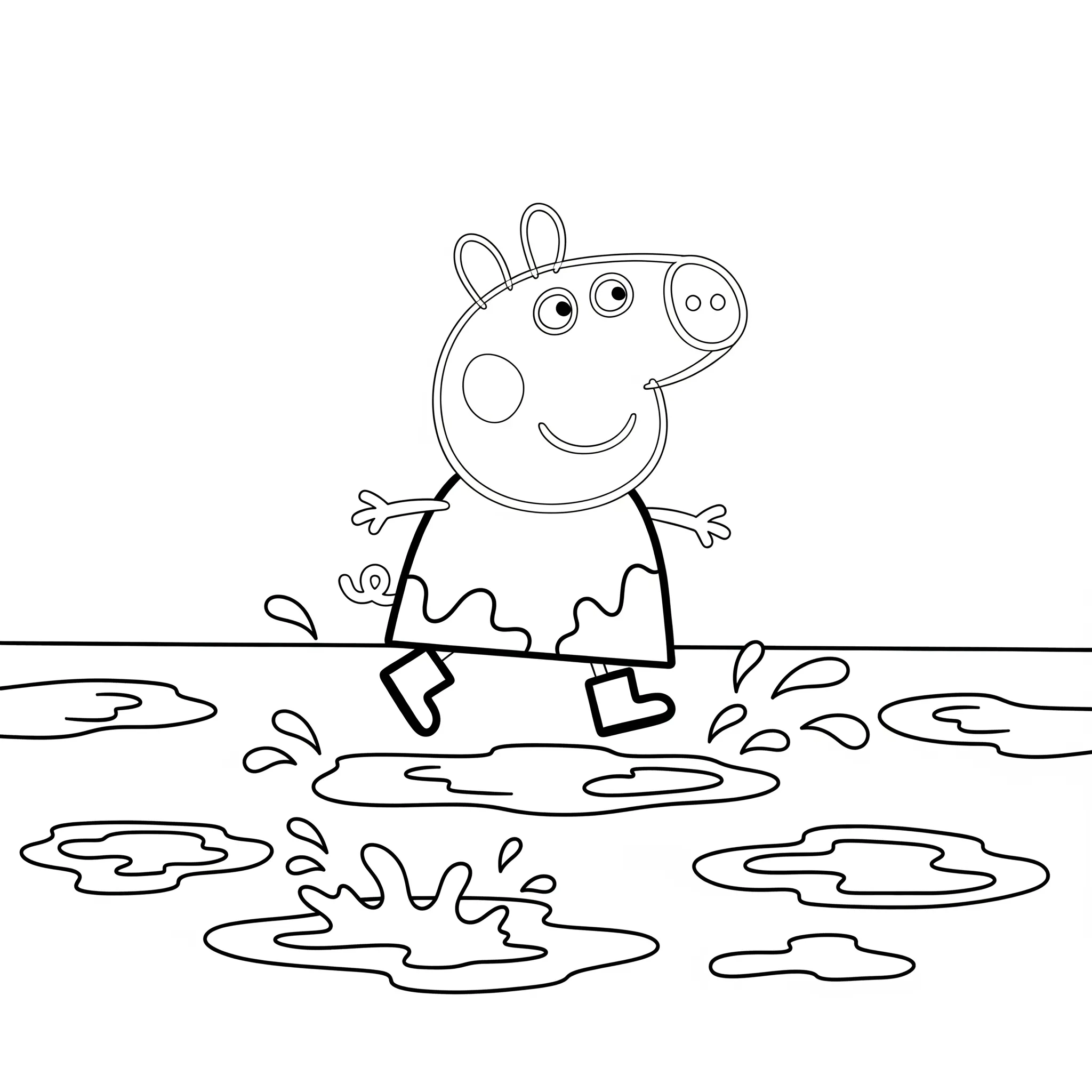 coloriage Peppa dans des flaques de boue pour enfants