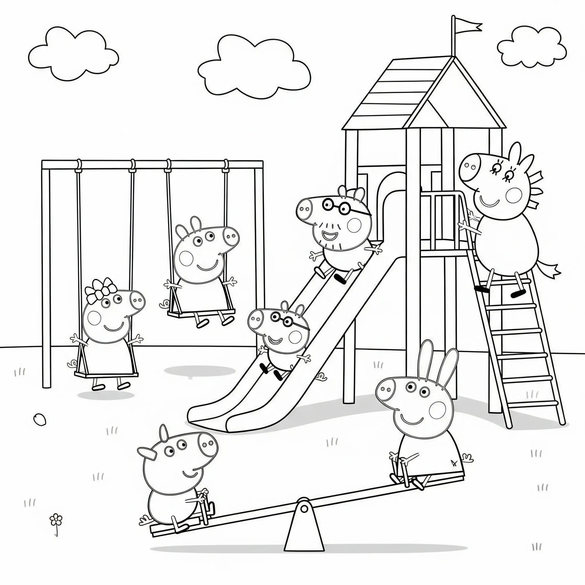coloriage Peppa et ses amis à l’aire de jeux en ligne