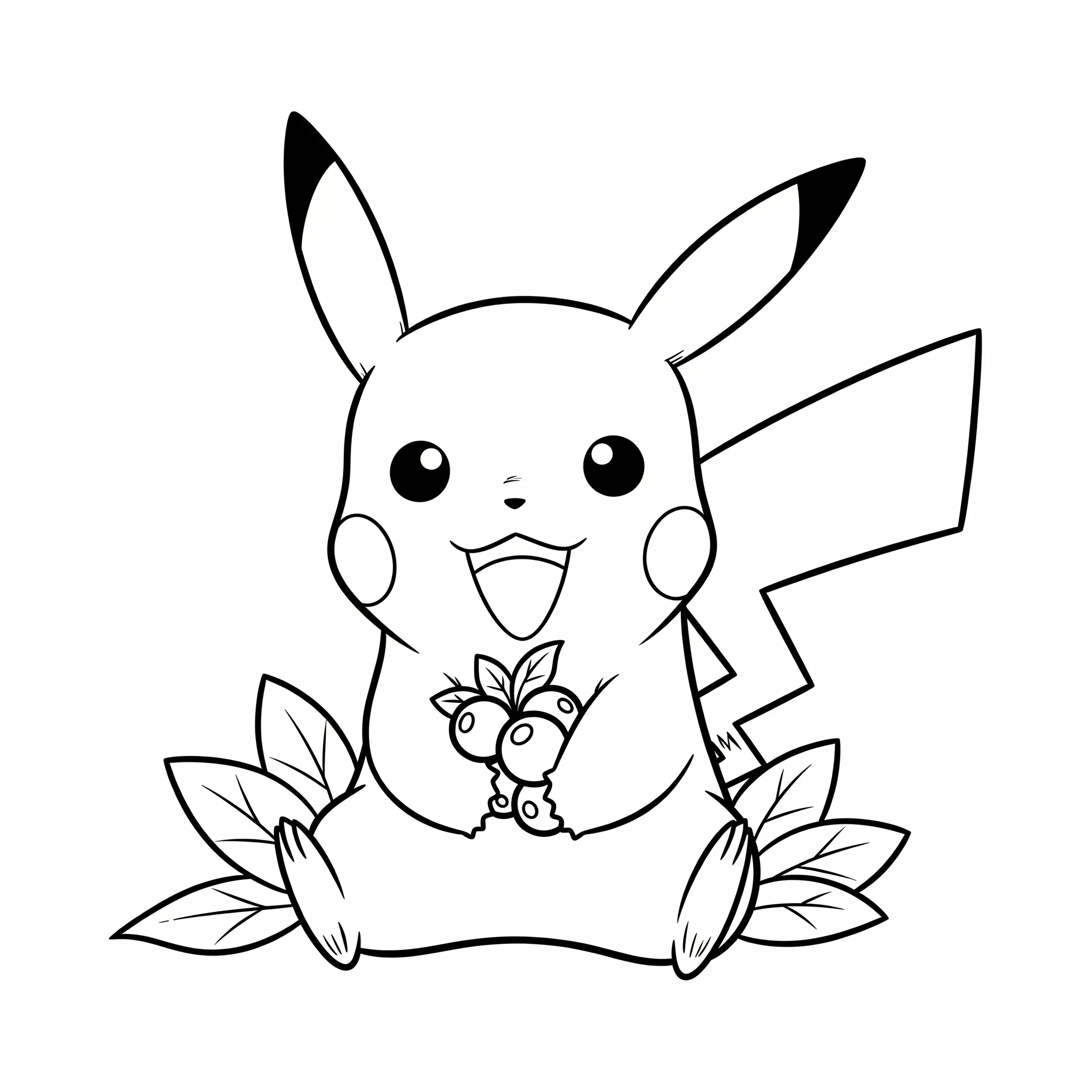 coloriage Pikachu avec des baies et decoupage