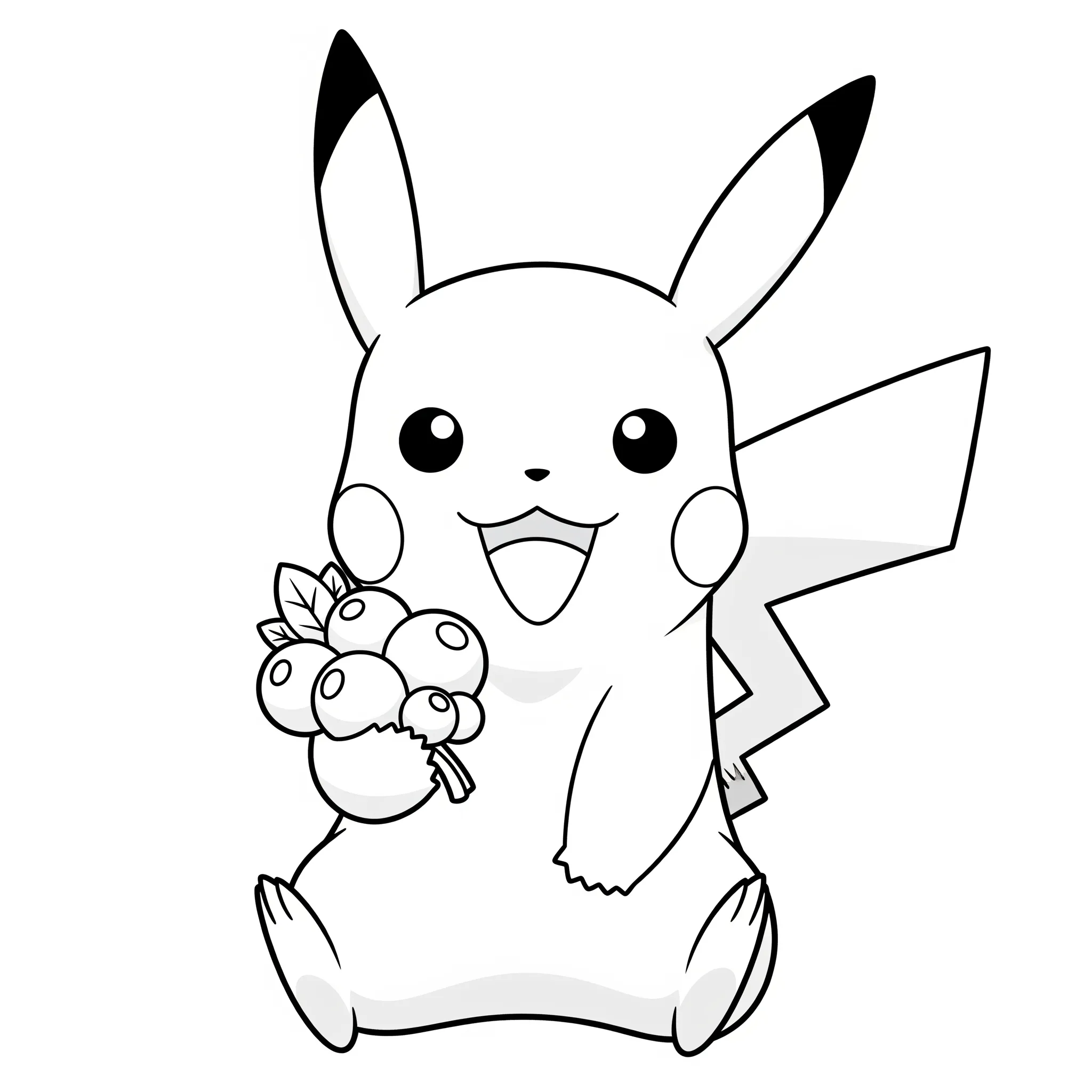 coloriage Pikachu souriant avec des baies gratuit à imprimer