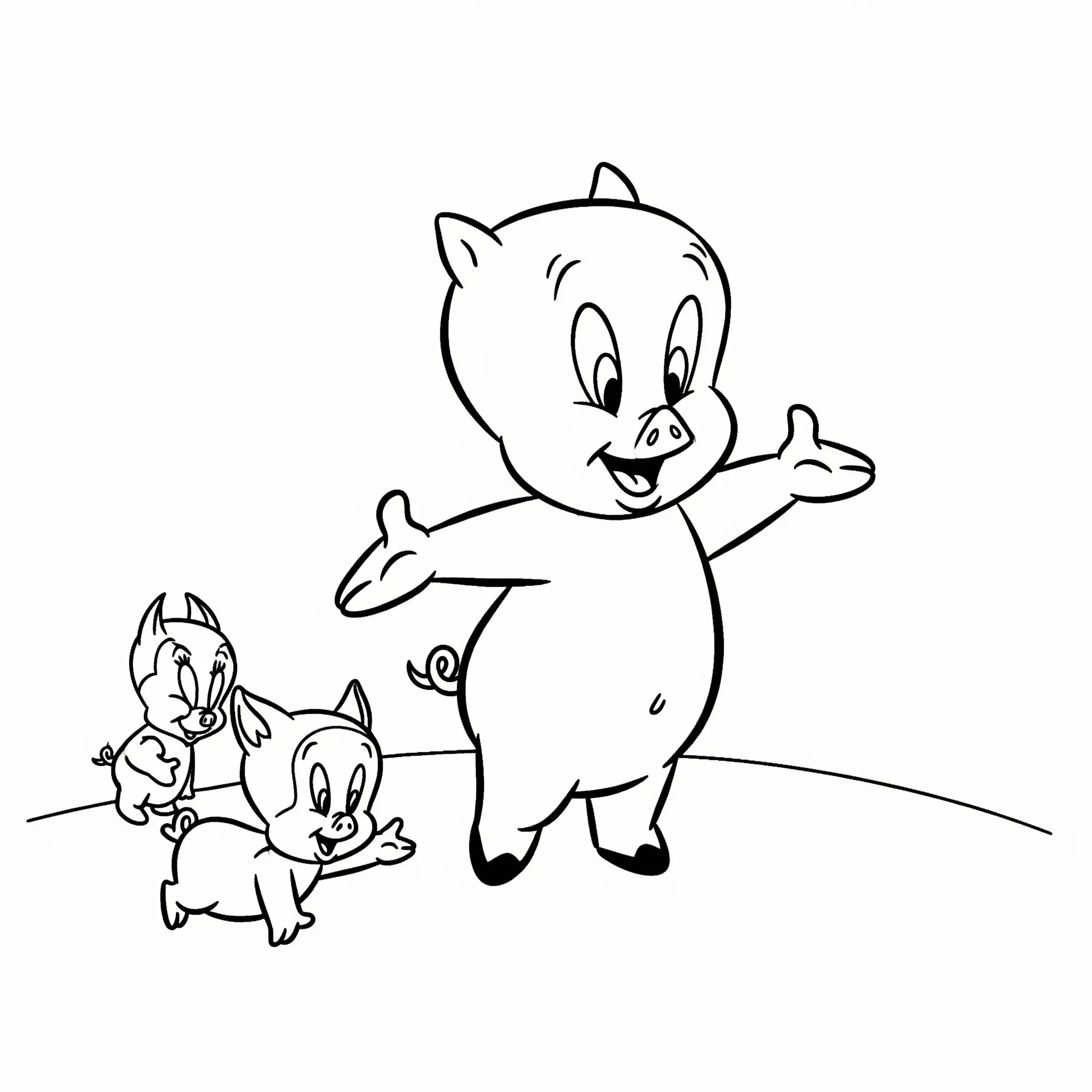 coloriage Porky Pig salue ses amis pour bebe a imprimer