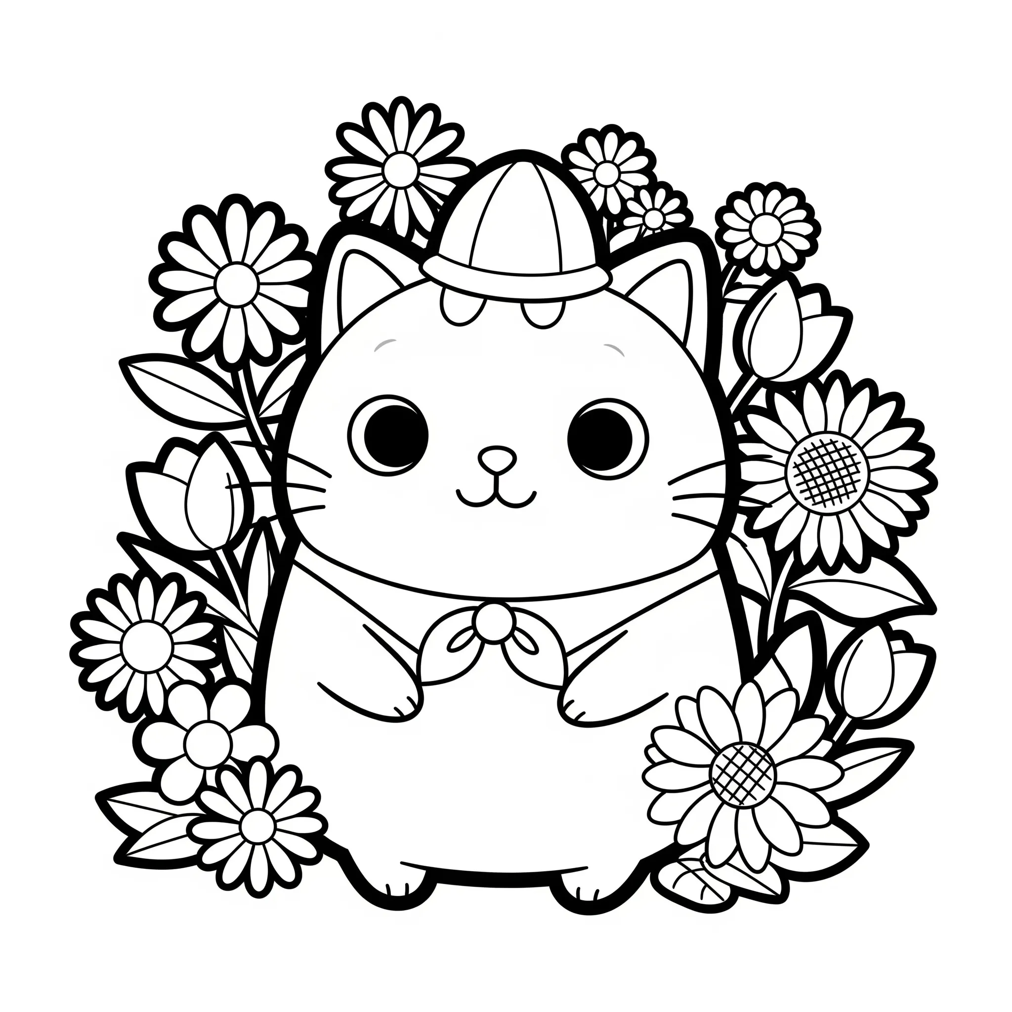 coloriage Poupigato avec des fleurs d'enfant a imprimer