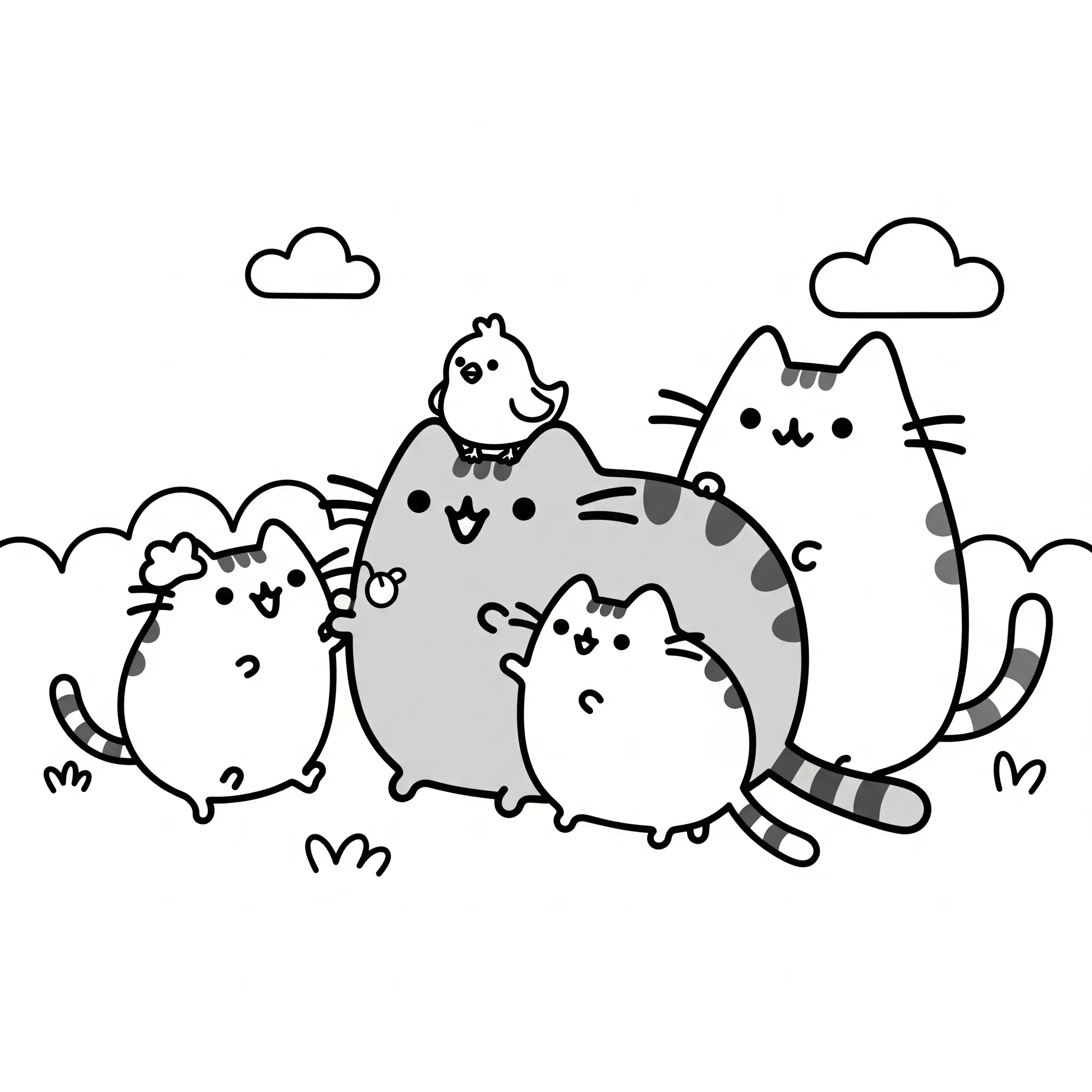 coloriage Pusheen avec ses amis et dessin a imprimer
