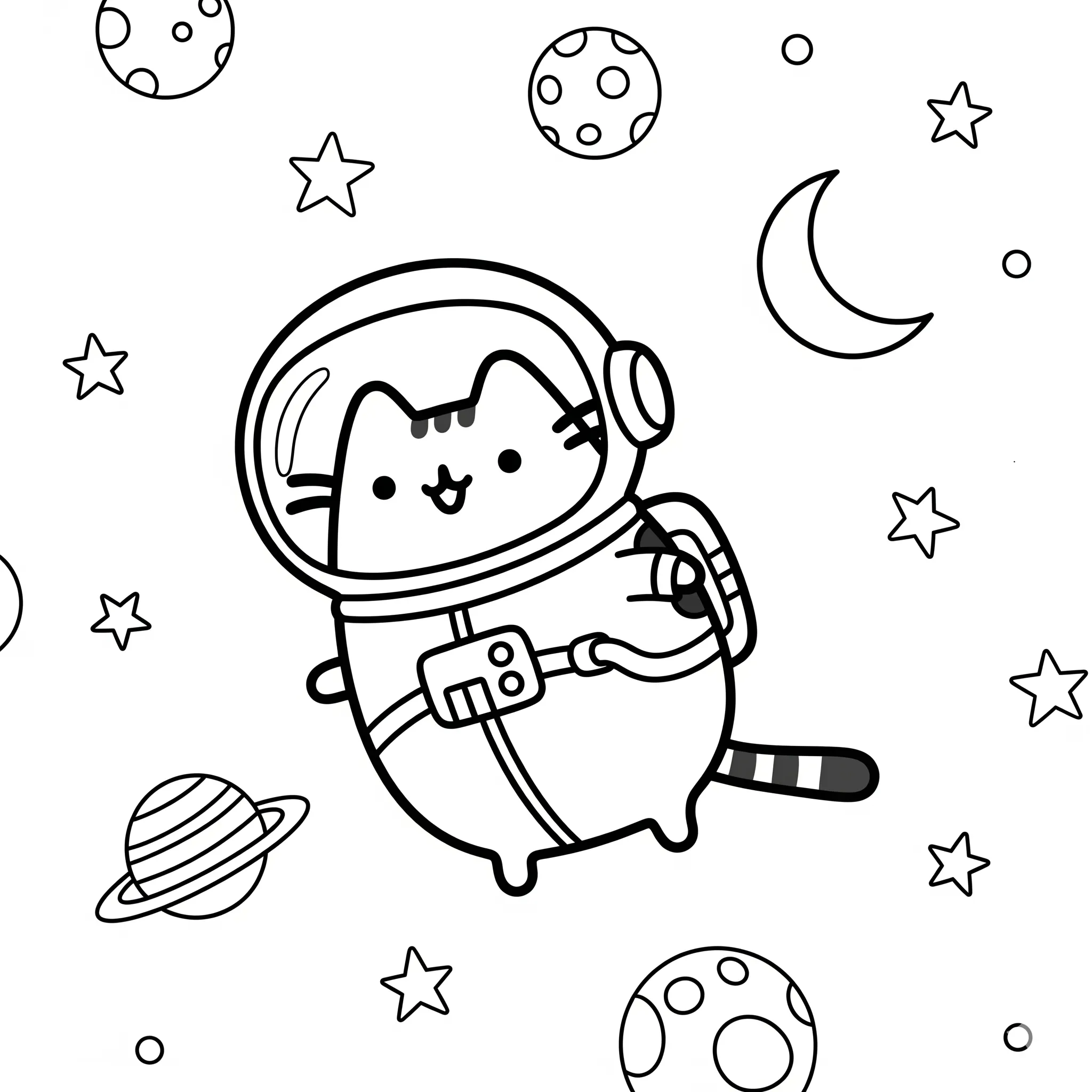 coloriage Pusheen dans l’espace pour enfants a imprimer