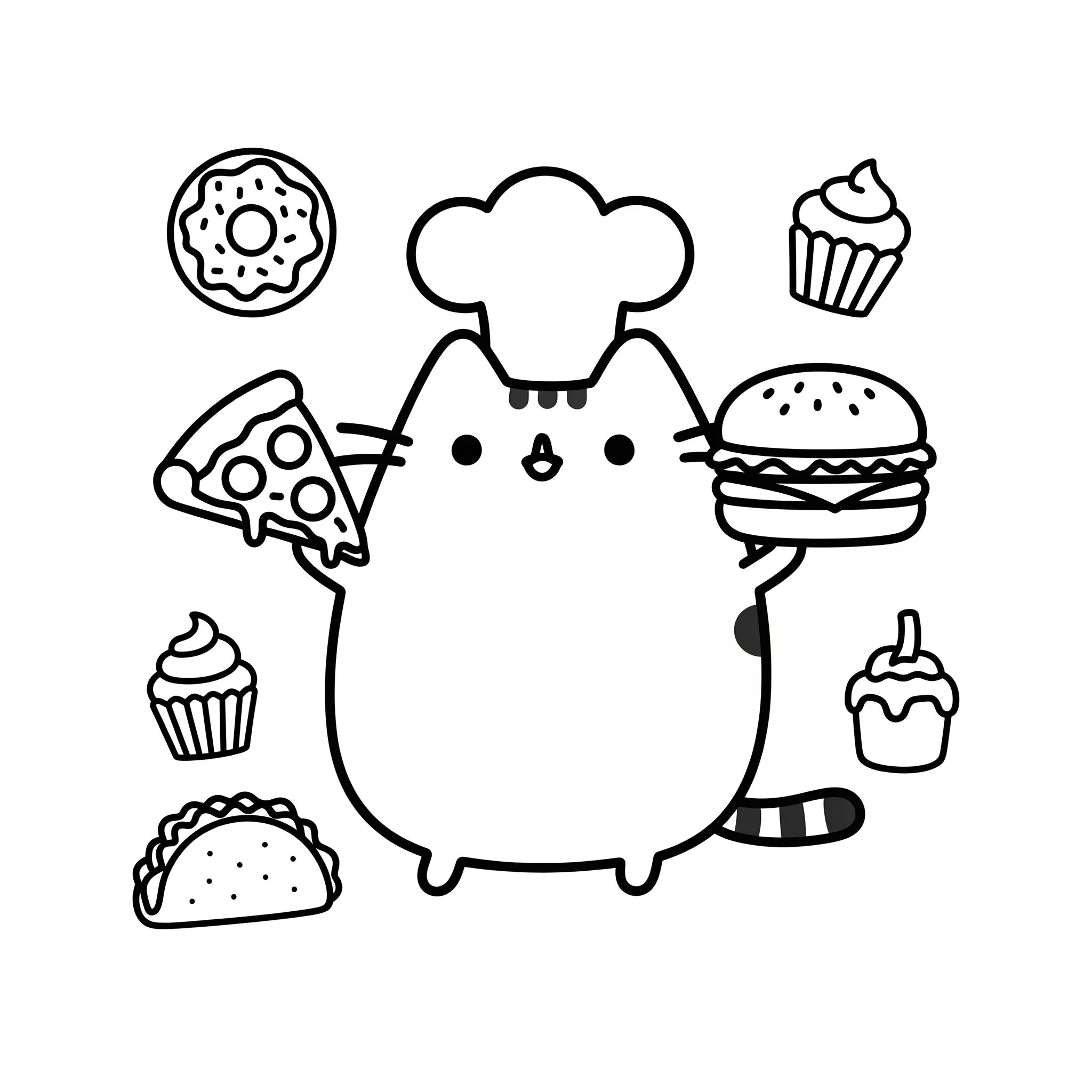 coloriage Pusheen gourmande pour enfant de 5 ans