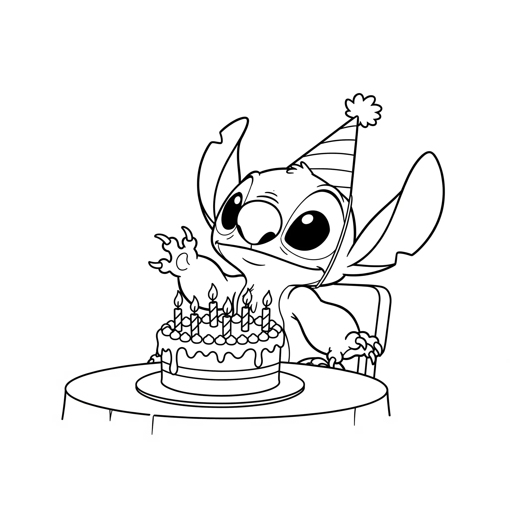 coloriage Stitch avec un gâteau d’anniversaire a colorier en ligne gratuitement
