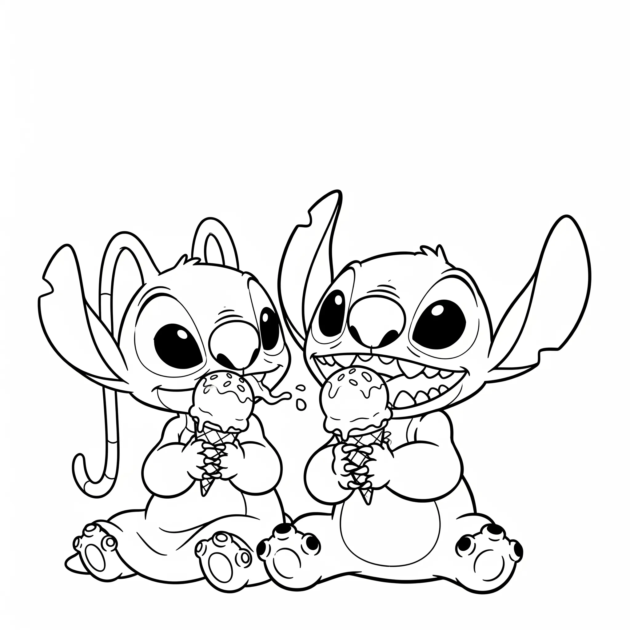 coloriage Stitch et Angel mangeant de la glace a colorier en ligne