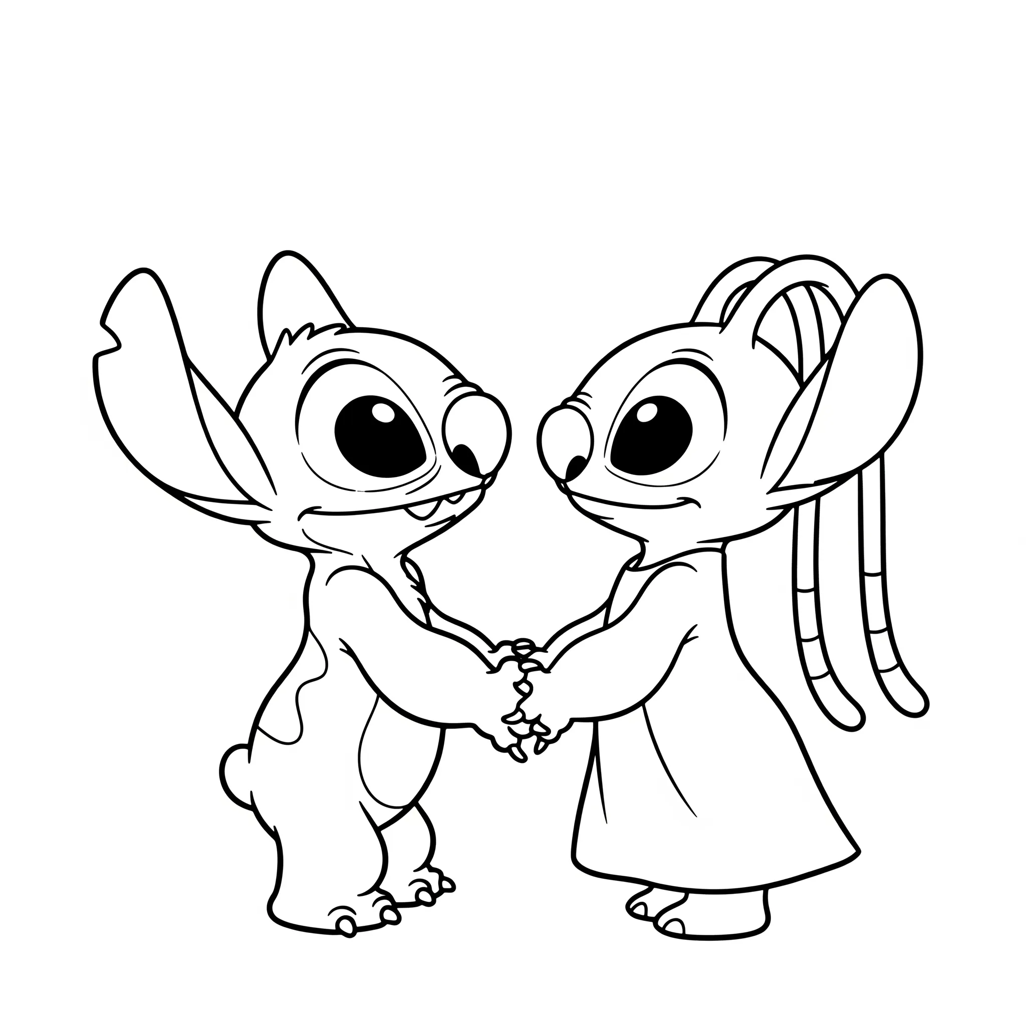 coloriage Stitch et Angel se tenant la main pour enfant de 5 ans