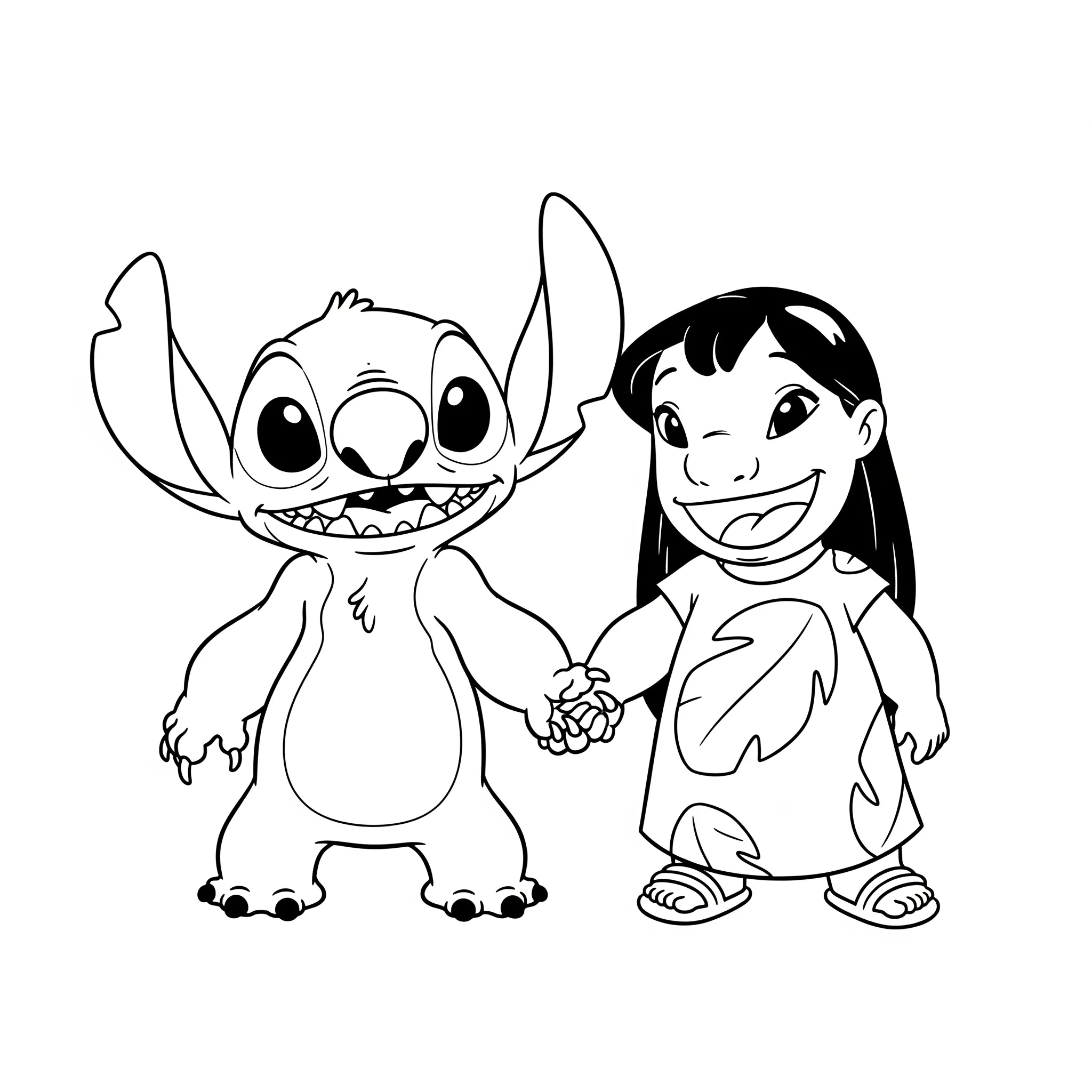 télécharger coloriage Stitch et Lilo se tenant la main gratuit