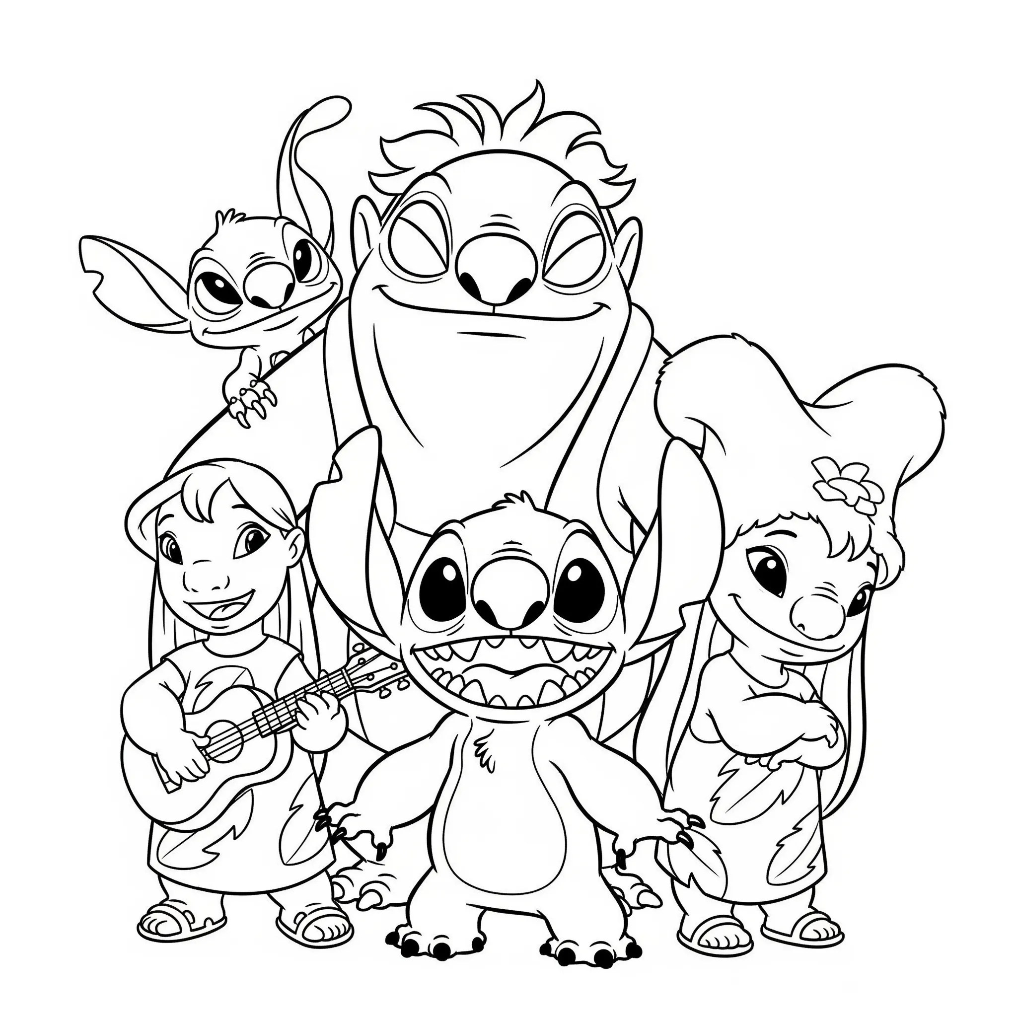 coloriage Stitch et la famille gratuit pour enfants