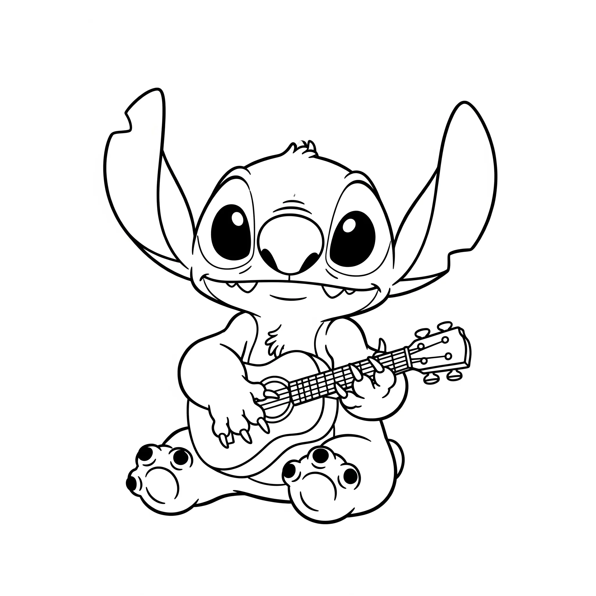 télécharger coloriage Stitch et son ukulélé gratuit