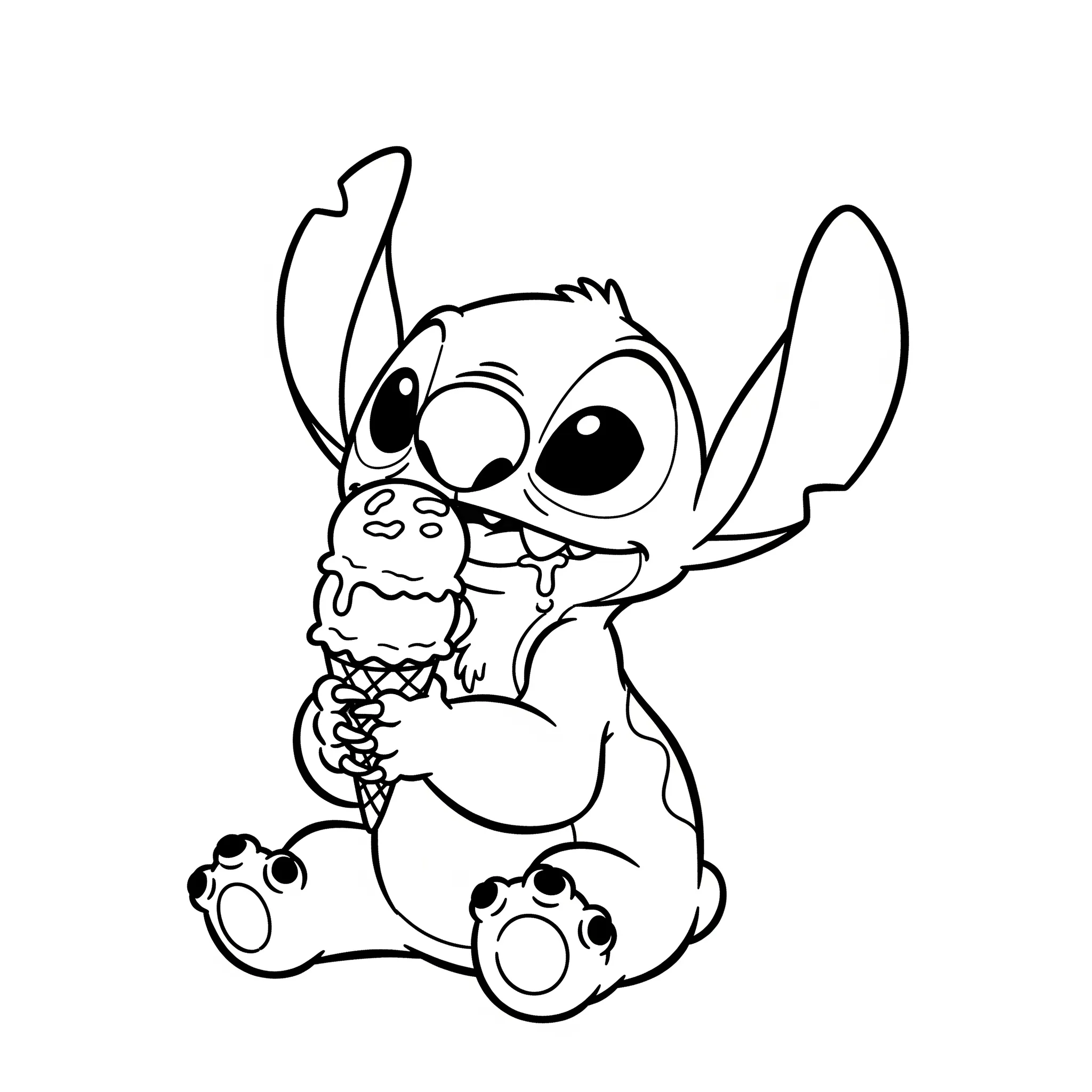coloriage Stitch mangeant de la glace a colorier en ligne