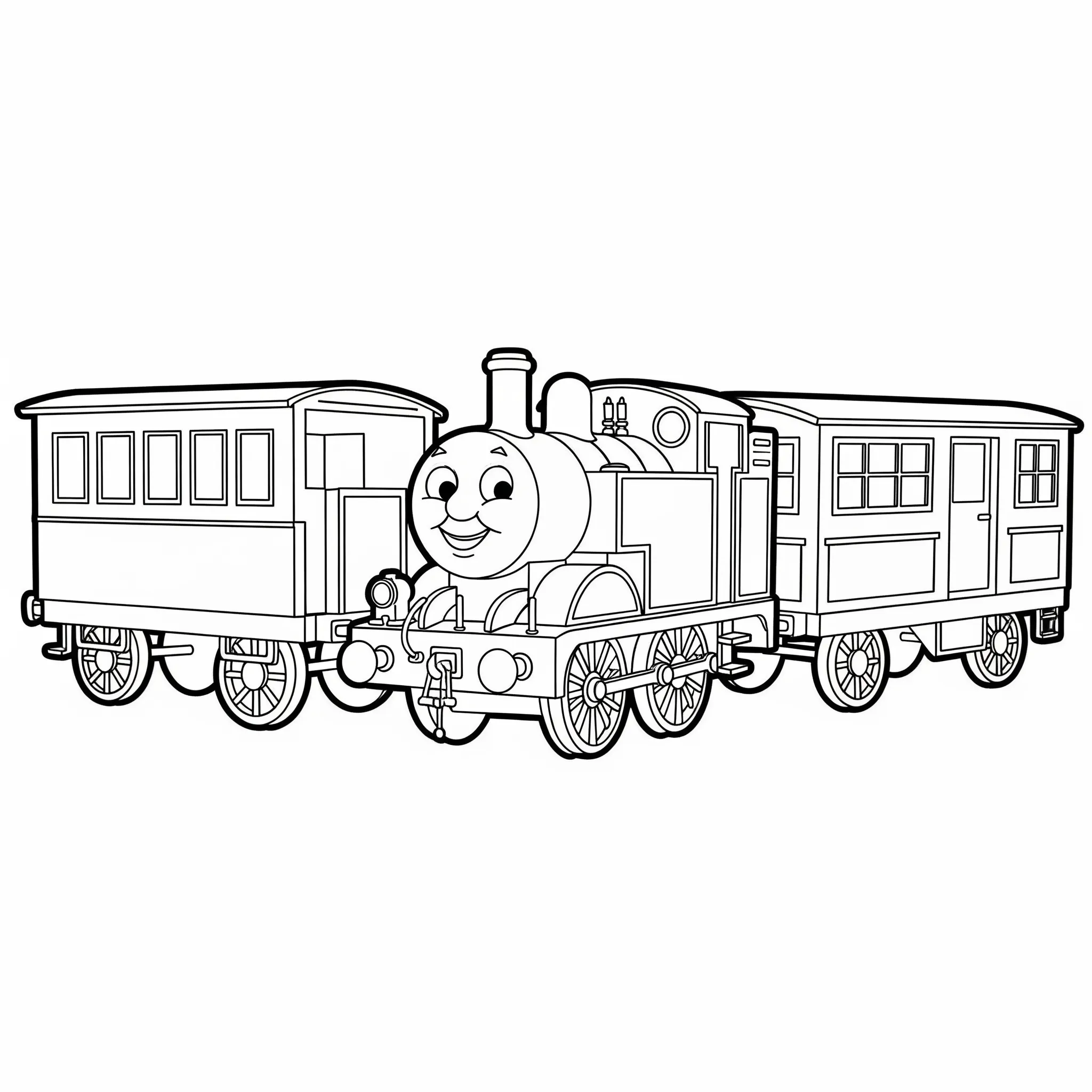 coloriage Thomas avec ses Wagons à imprimer kawaii