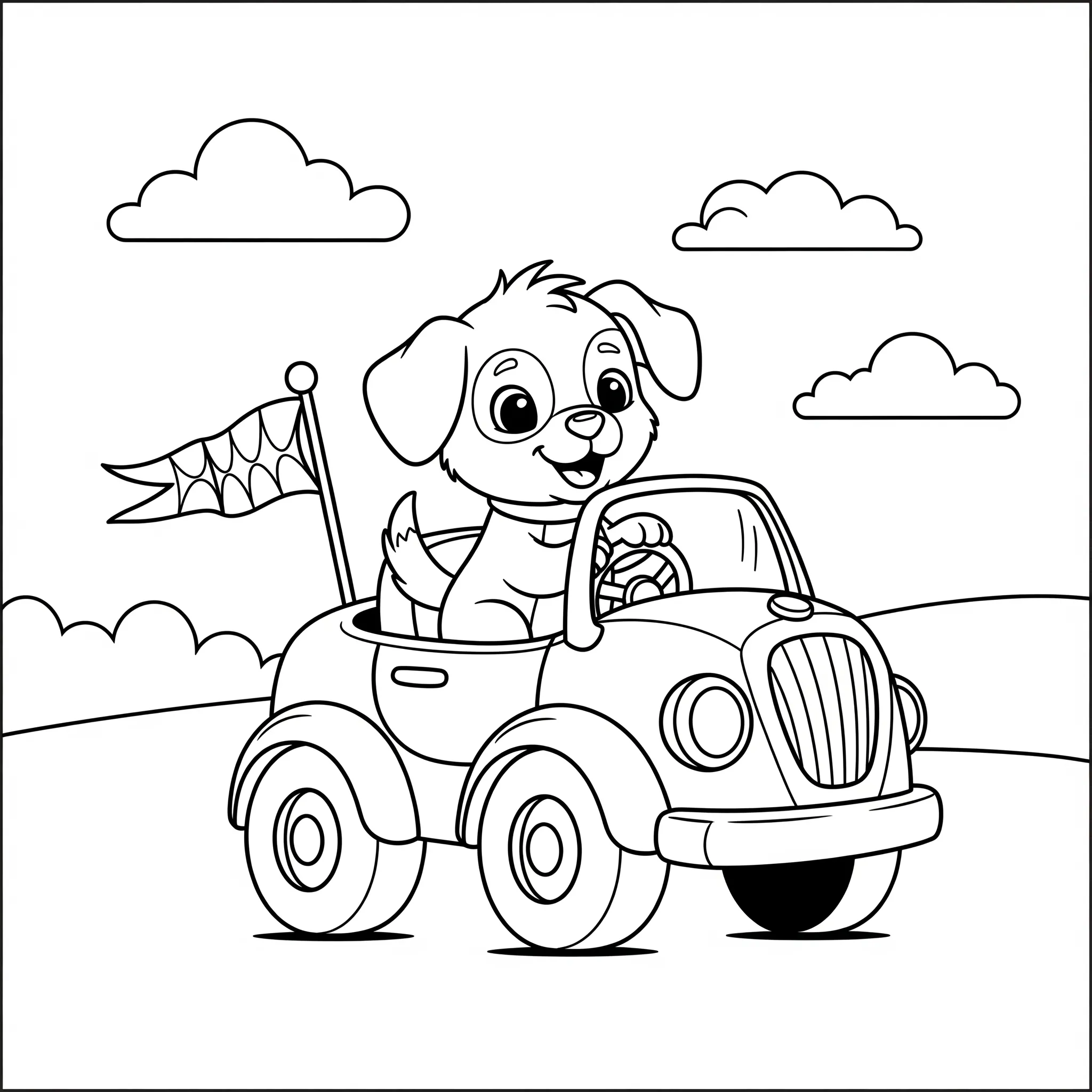 coloriage Un chiot et son véhicule à imprimer pour enfant de 3 ans