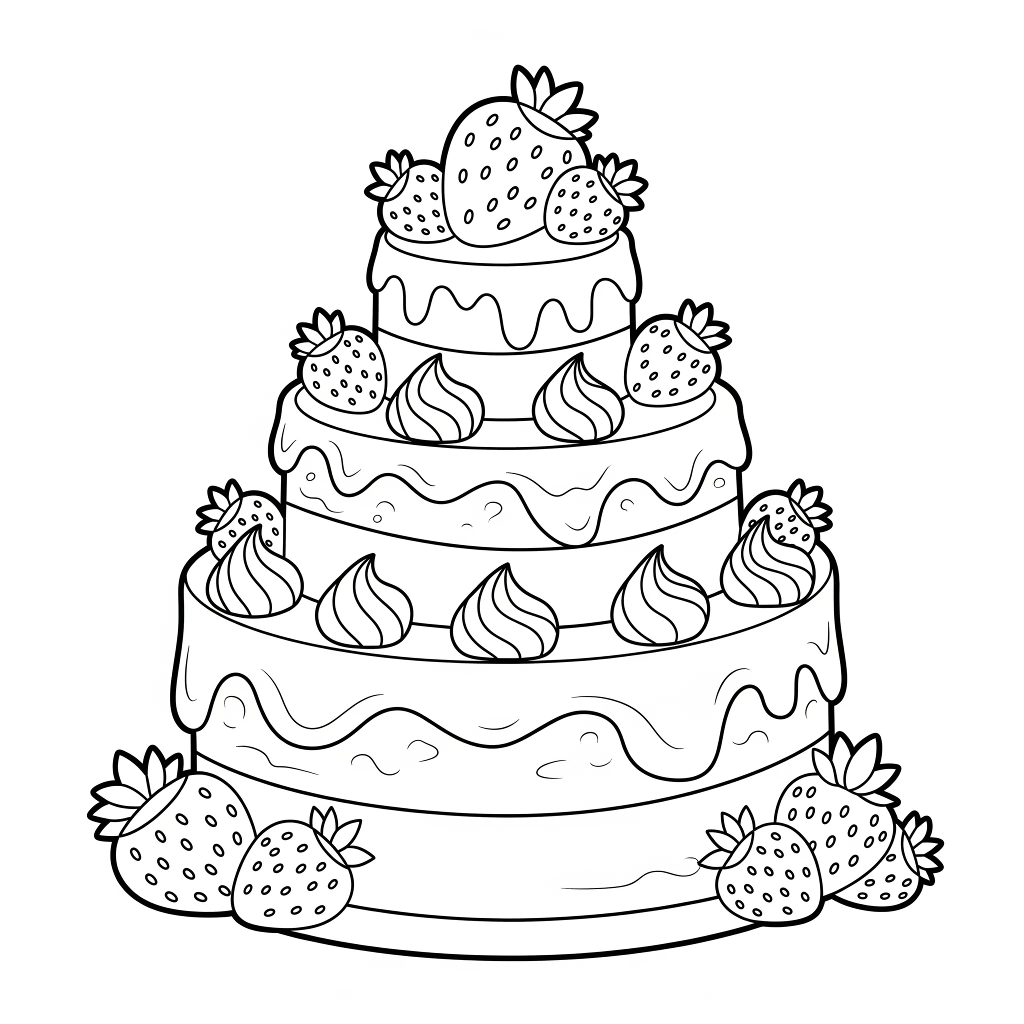 coloriage Un gâteau aux fraises géant à imprimer pour enfant de 6 ans