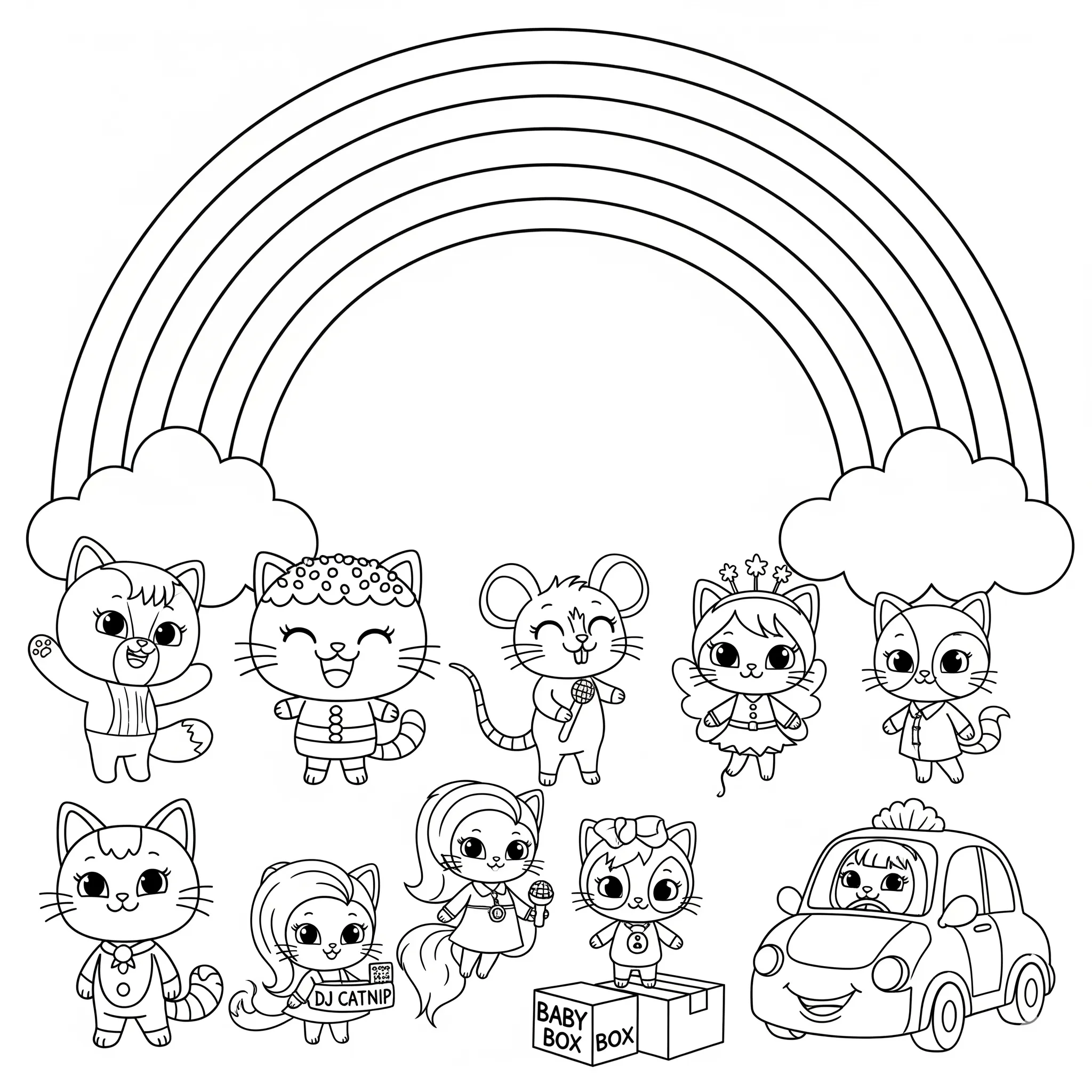 coloriage Un grand arc en ciel et tous les chats de pour enfants