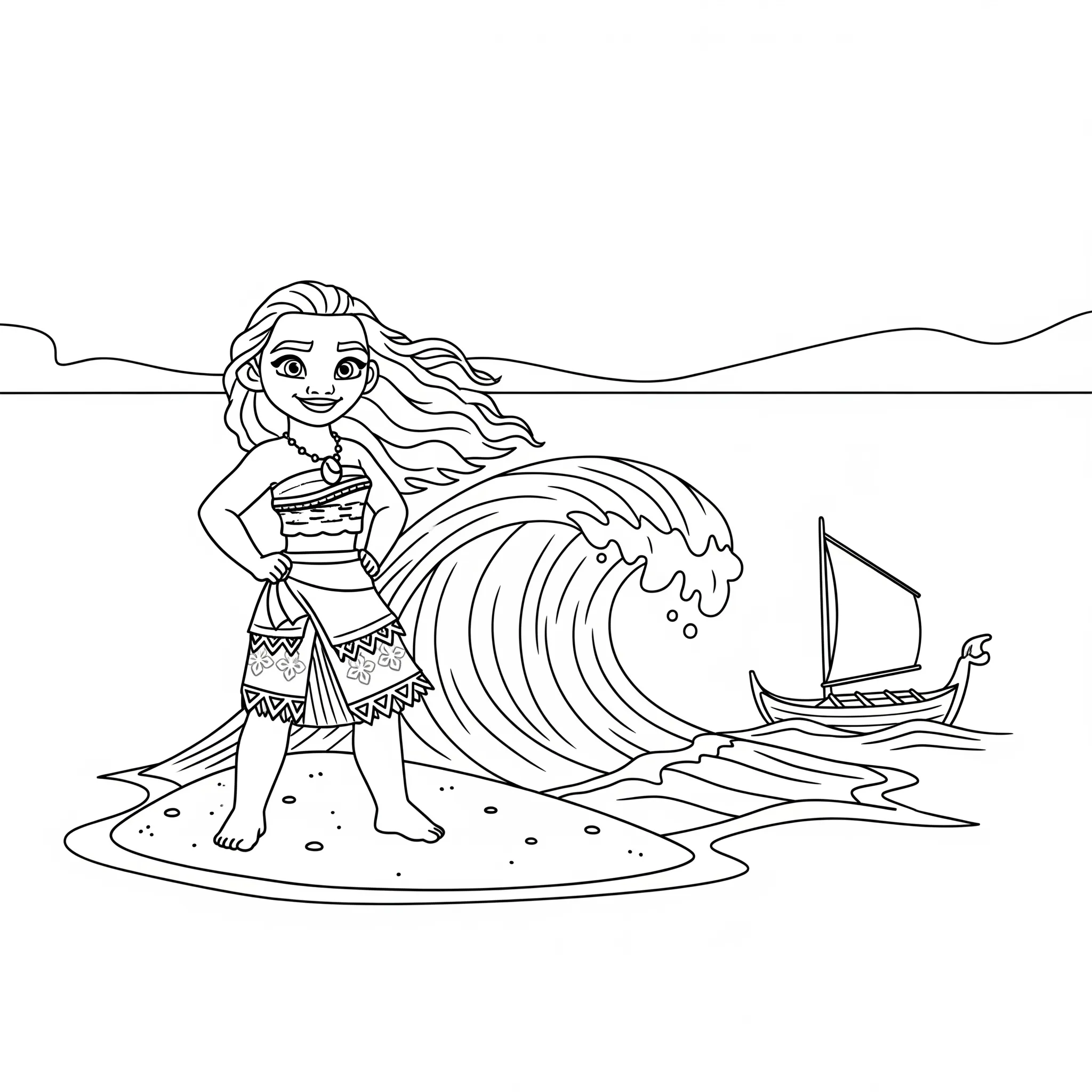 coloriage Vaiana et l’océan à imprimer pour enfant de 12 ans