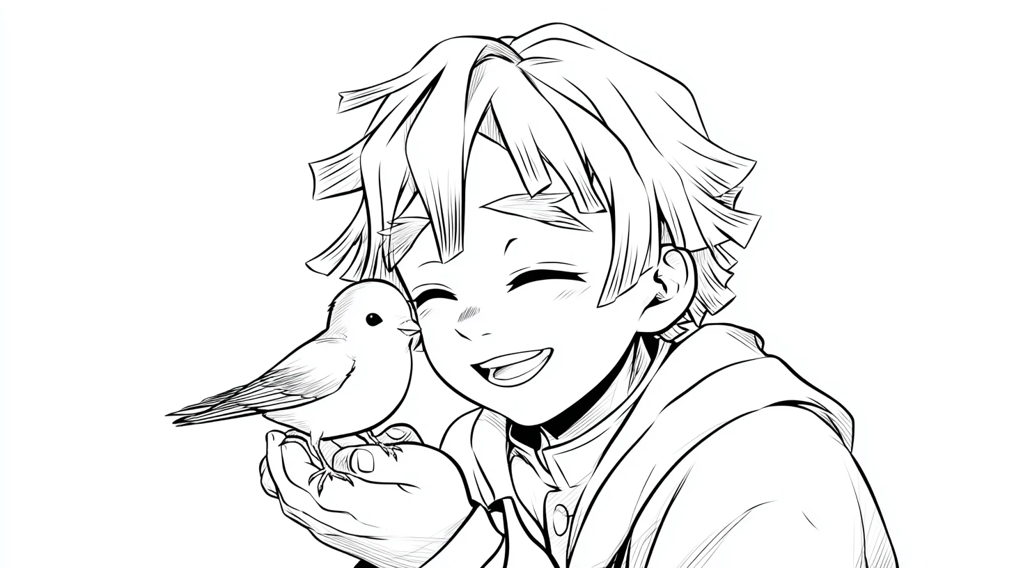 coloriage Zenitsu Agatsuma à imprimer pour enfant de 8 ans