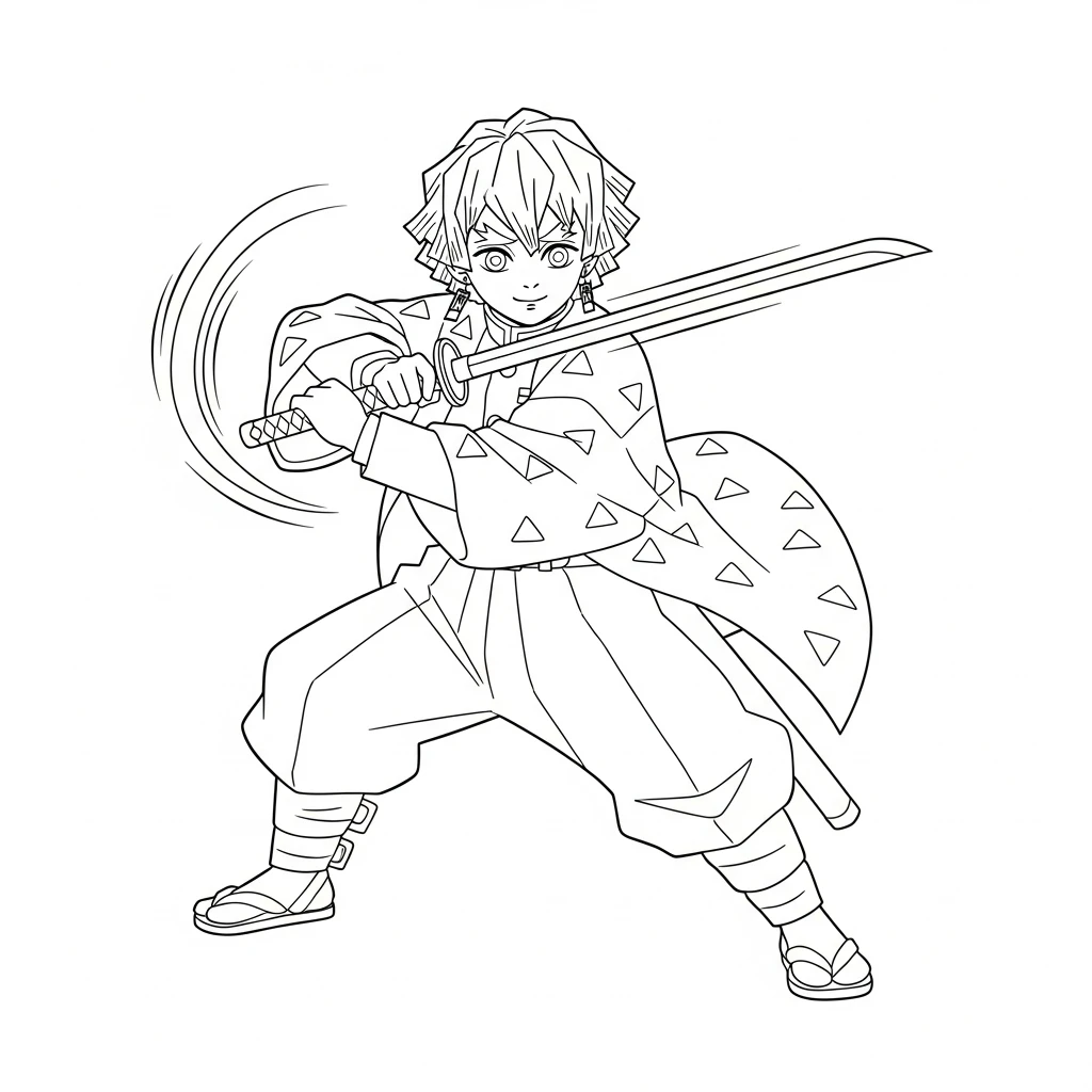 coloriage Zenitsu Agatsuma a imprimer pour enfant de 4 ans