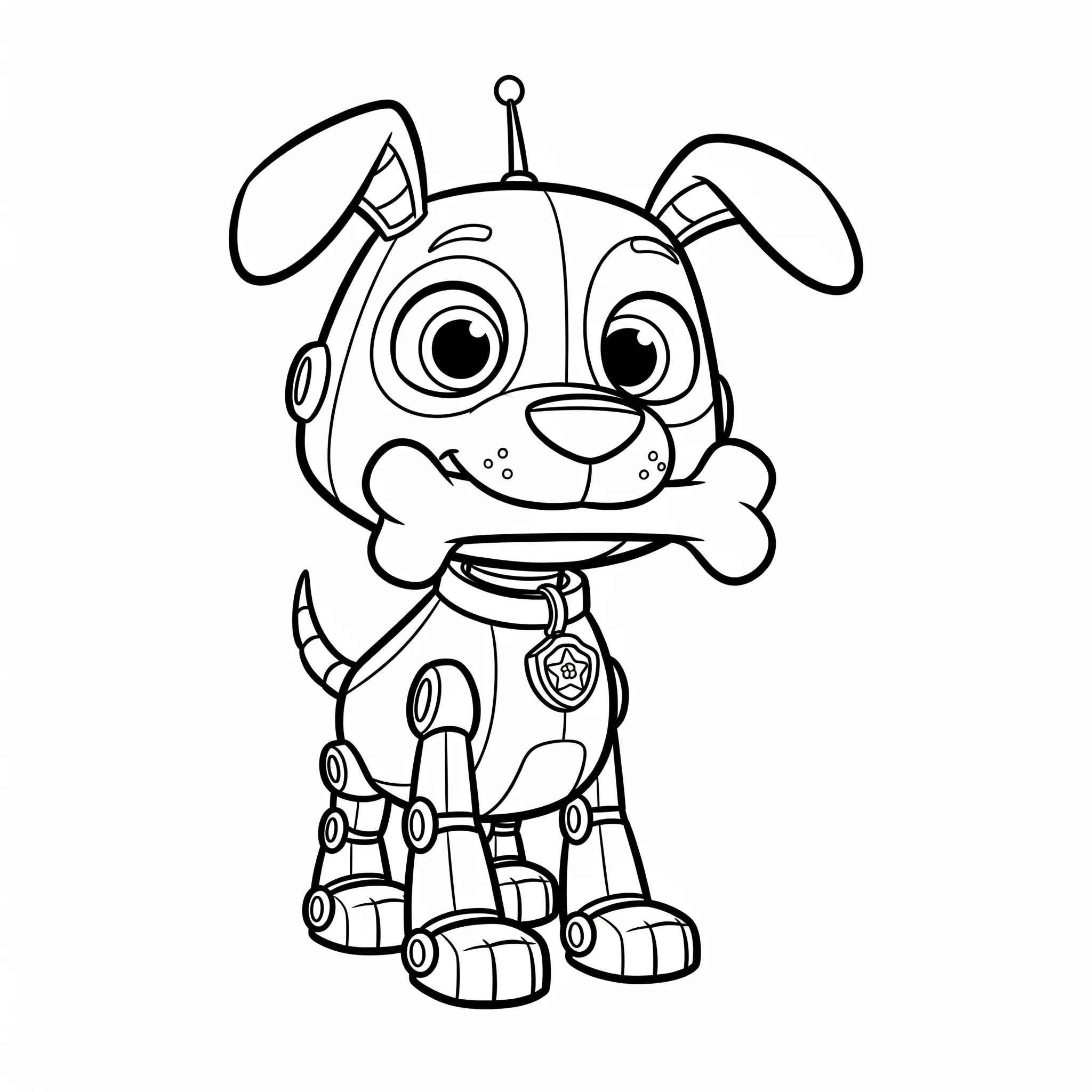 coloriage A.R.F. avec un os à imprimer kawaii
