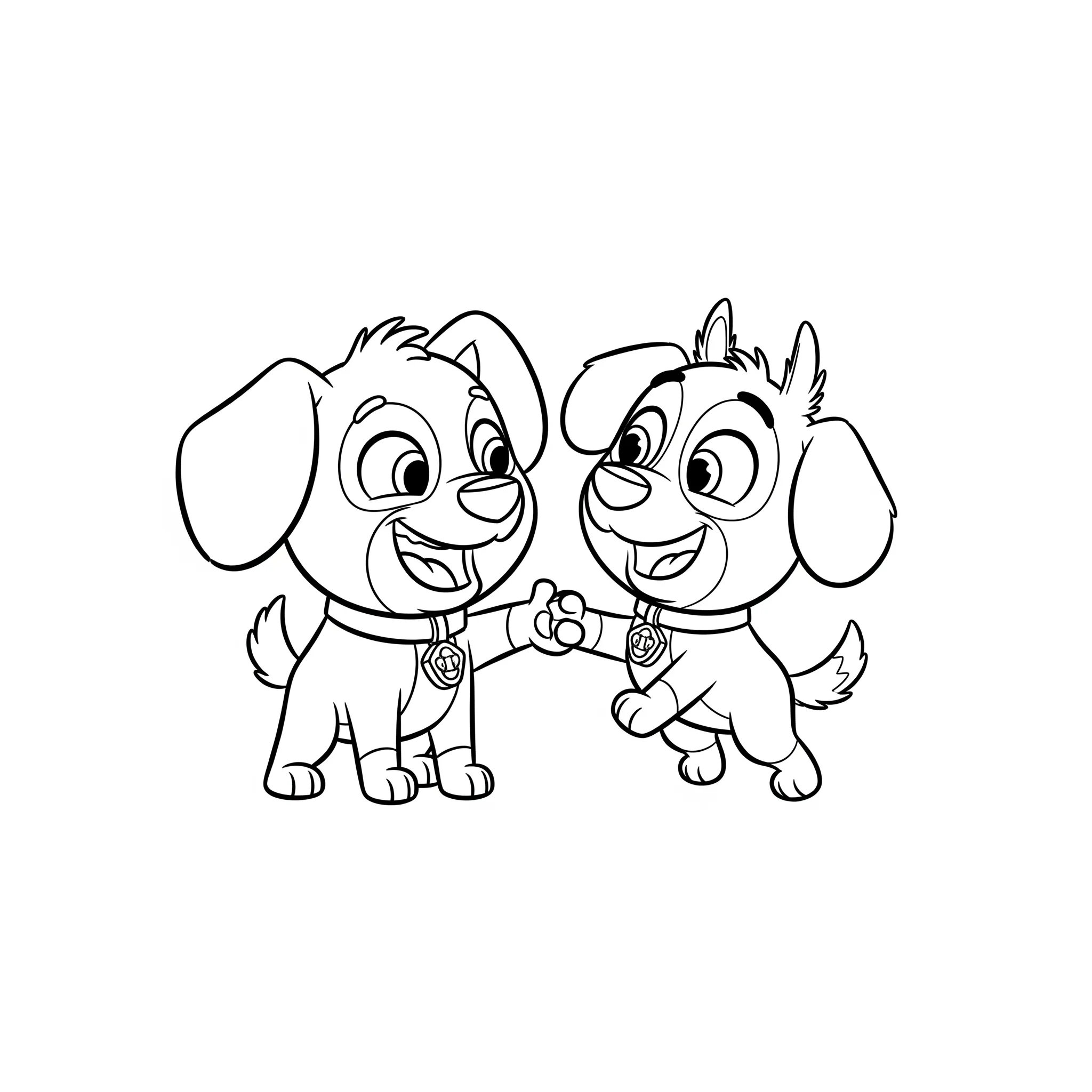 coloriage Rolly et Bingo en train de jouer pour enfant de 6 ans