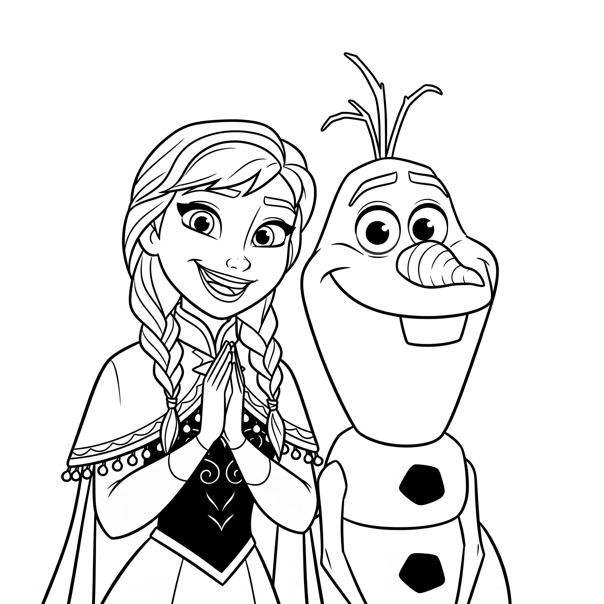 coloriage Anna et Olaf souriants à imprimer pdf gratuit
