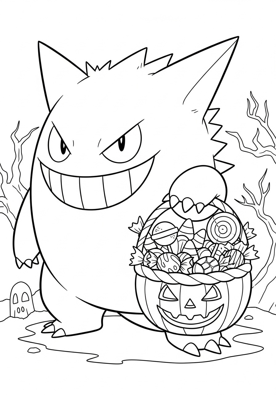 coloriage Gengar à imprimer kawaii