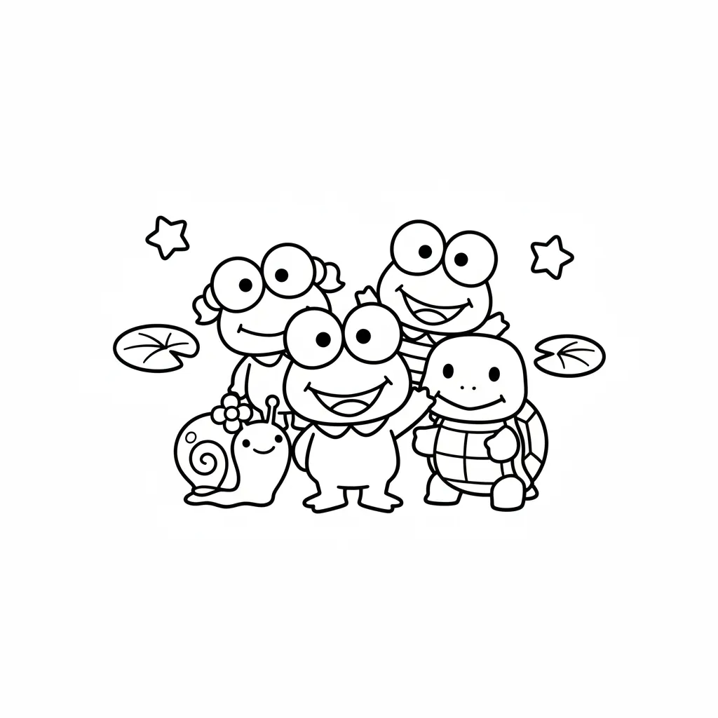 coloriage Keroppi avec ses amis a imprimer gratuitement